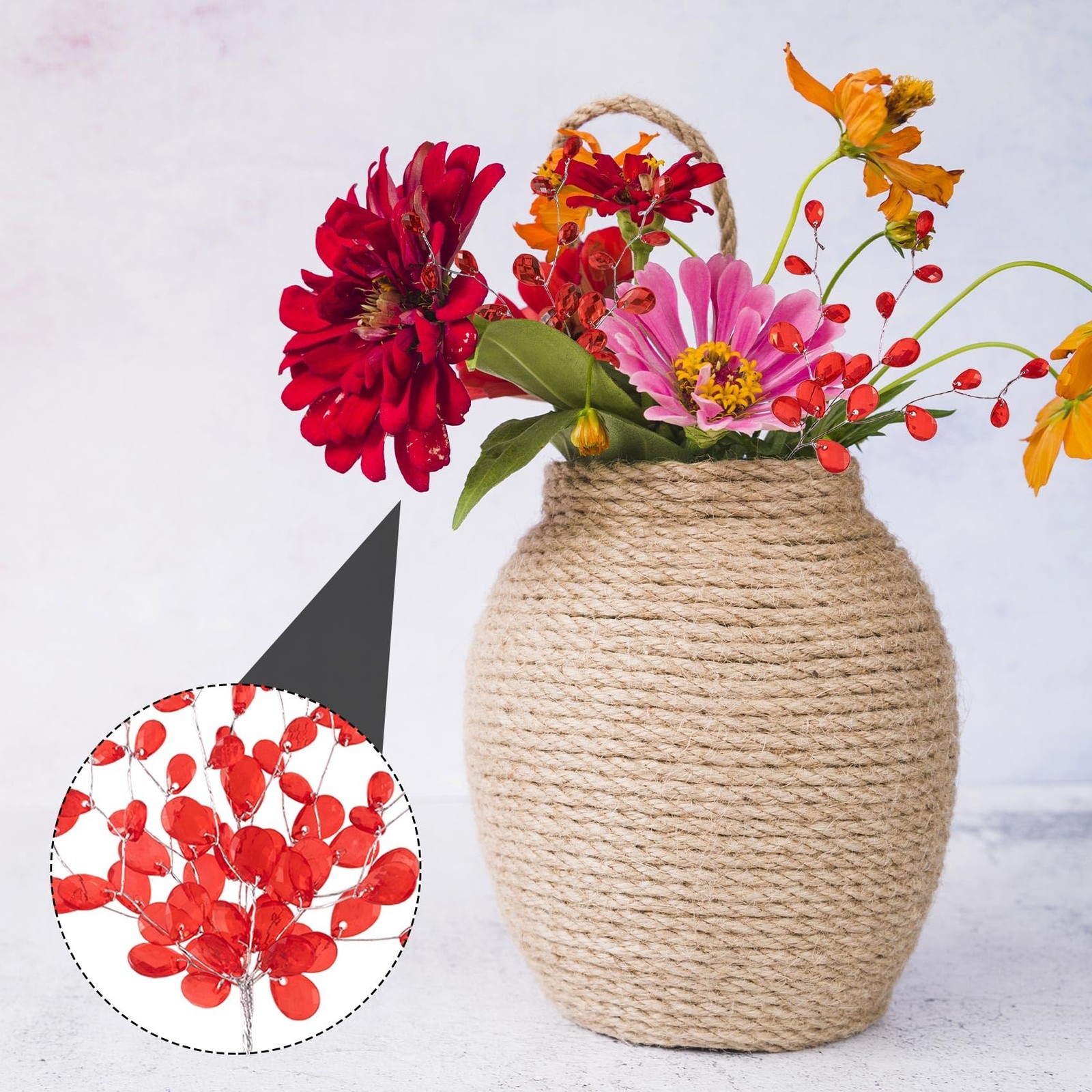 25 PCS Red Acrylic Crystal Flower Branches Artificial Bead Drop Bouquets