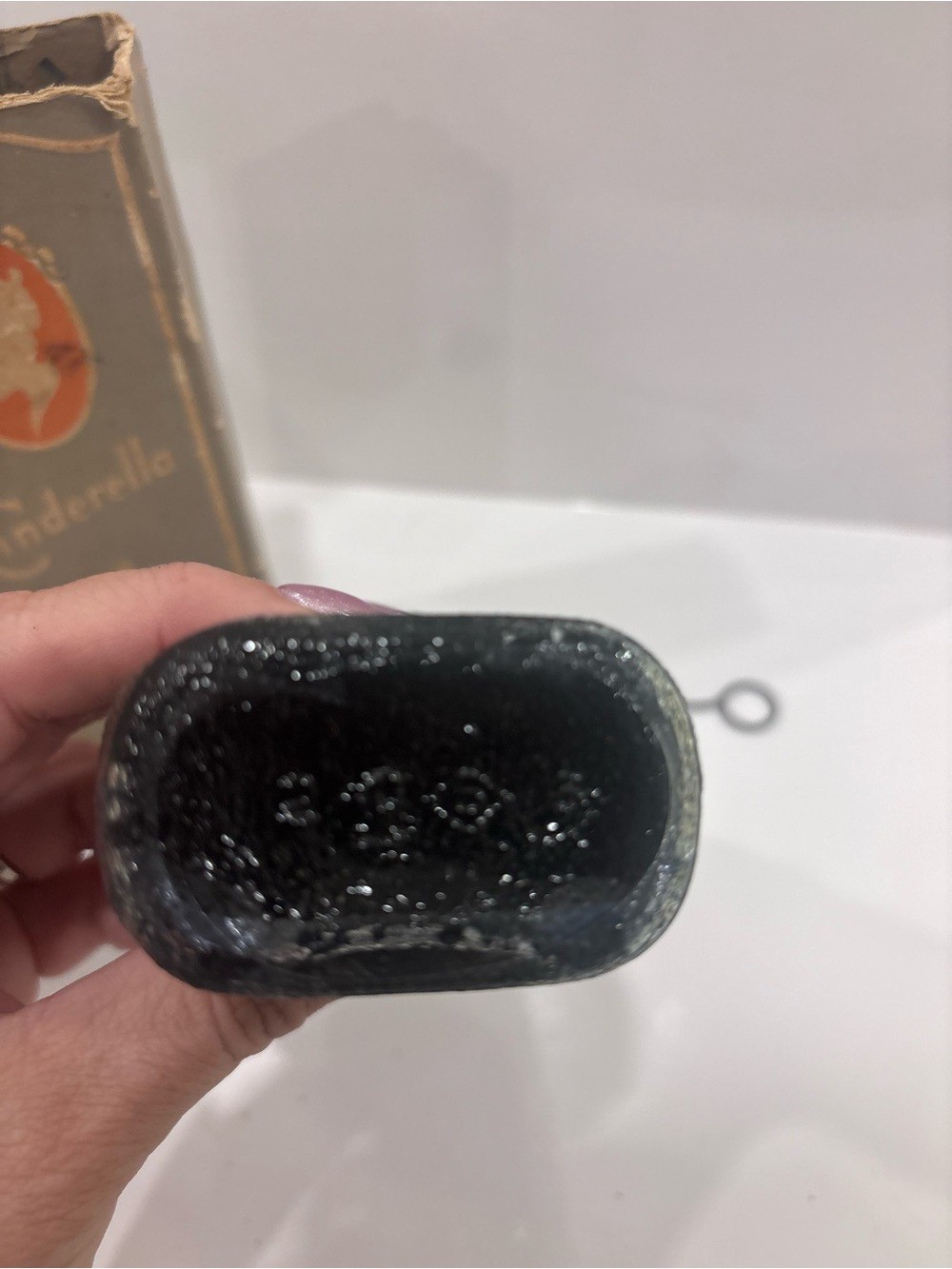Vintage Cinderella leather cream blue shoe polish complete box bottle dauber