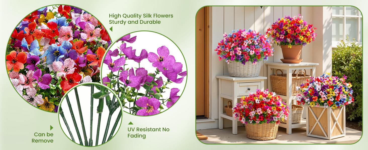 Artificial Flowers Outdoors Decoration, Fake Silk mums Eucalyptus Realistic UV