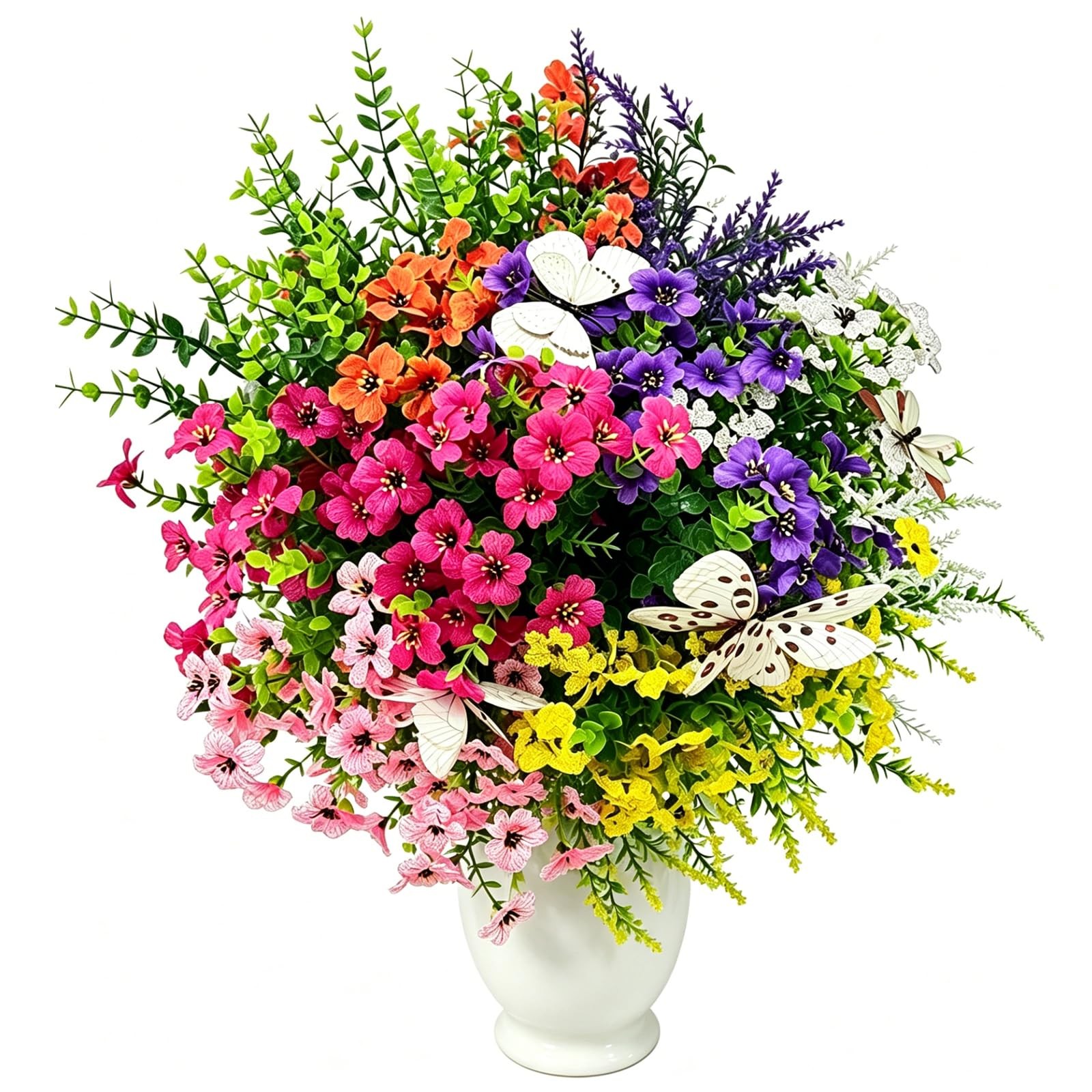 36pcs Artificial Flowers for Outdoors Include 12 Butterflies, UV Resistant Fa…