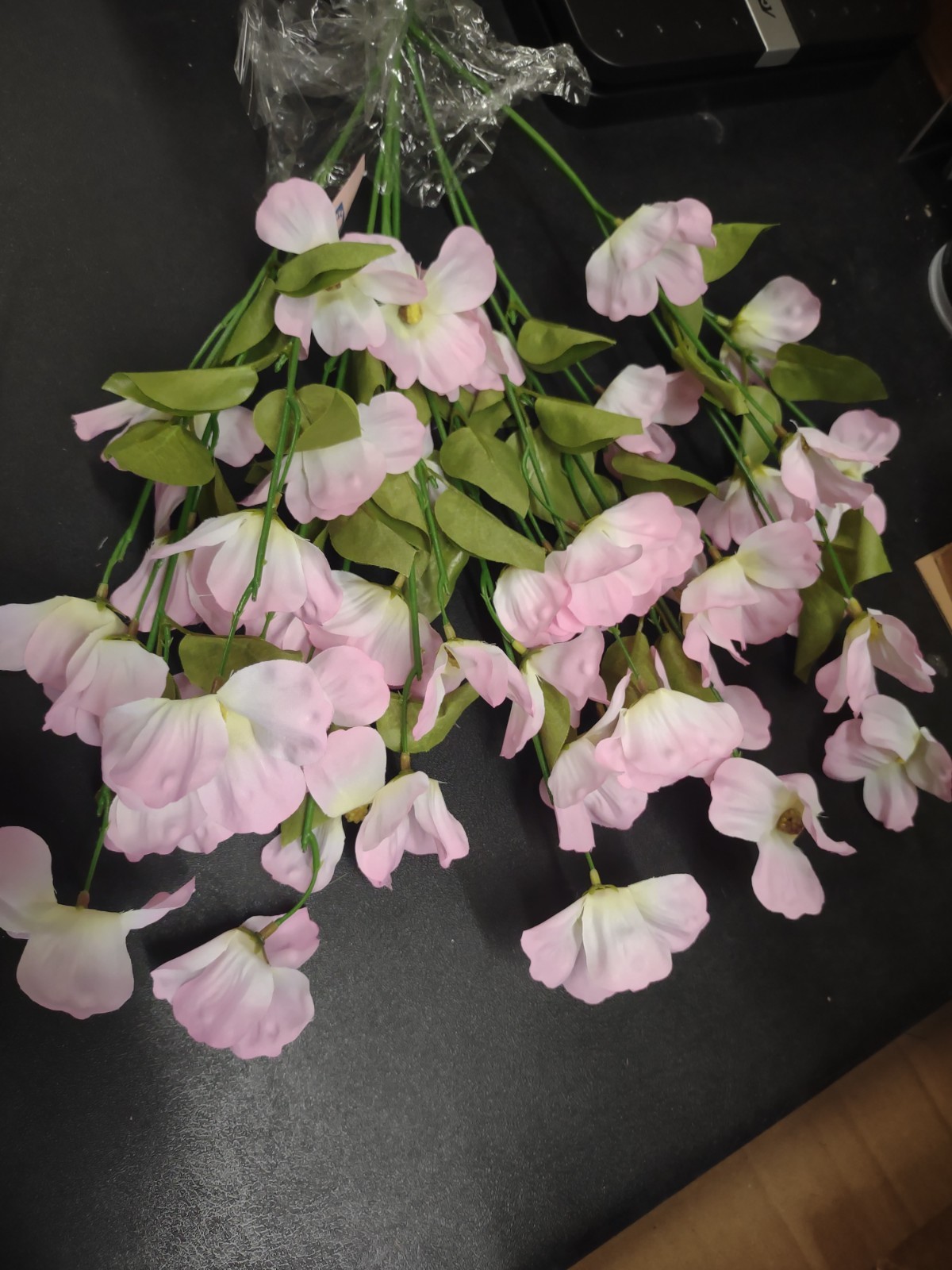 Silk Flower Bush with Pink Dogwood Blooms, 15 Inches w/15 Wired Stems + Leaves