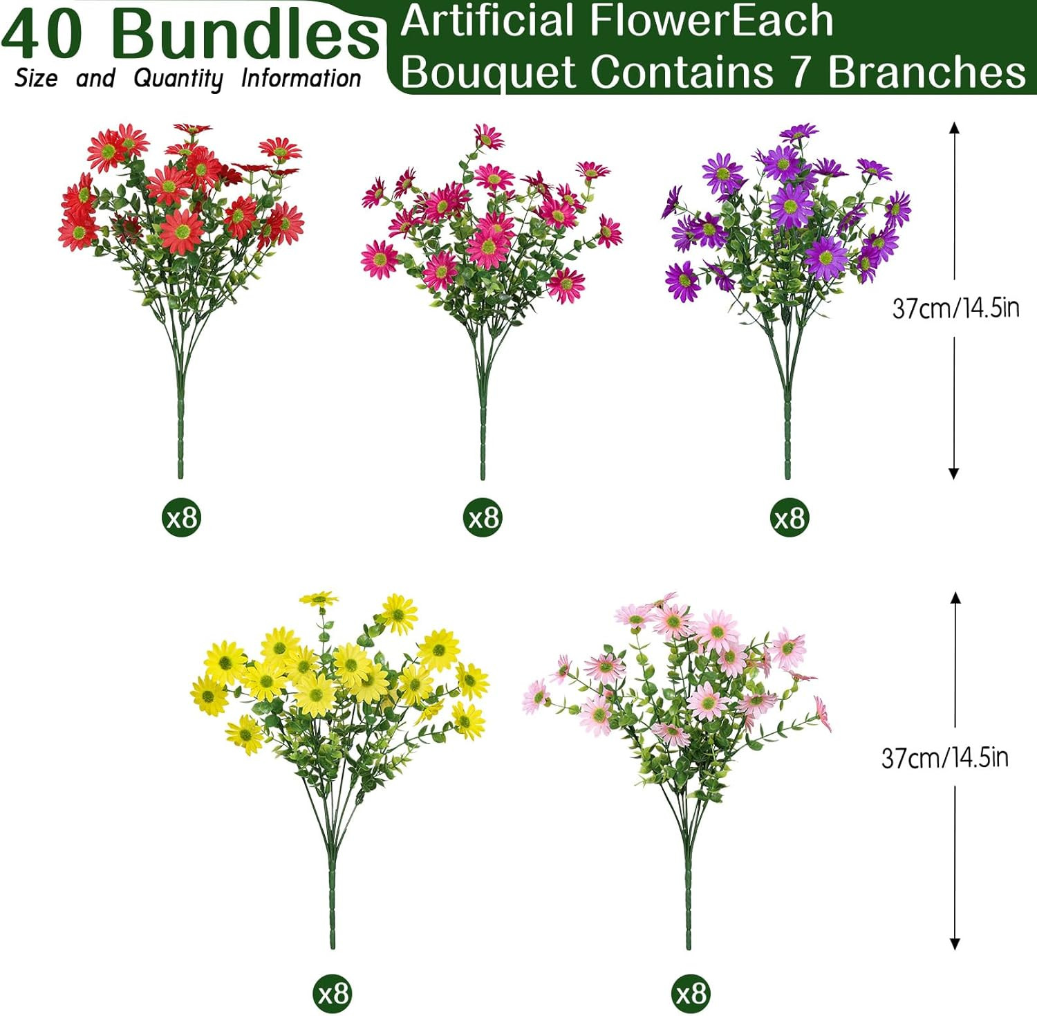 Alupssuc 40 Bundles Artificial Daisies Flowers Fake Silk Plant for Indoor Outdoo