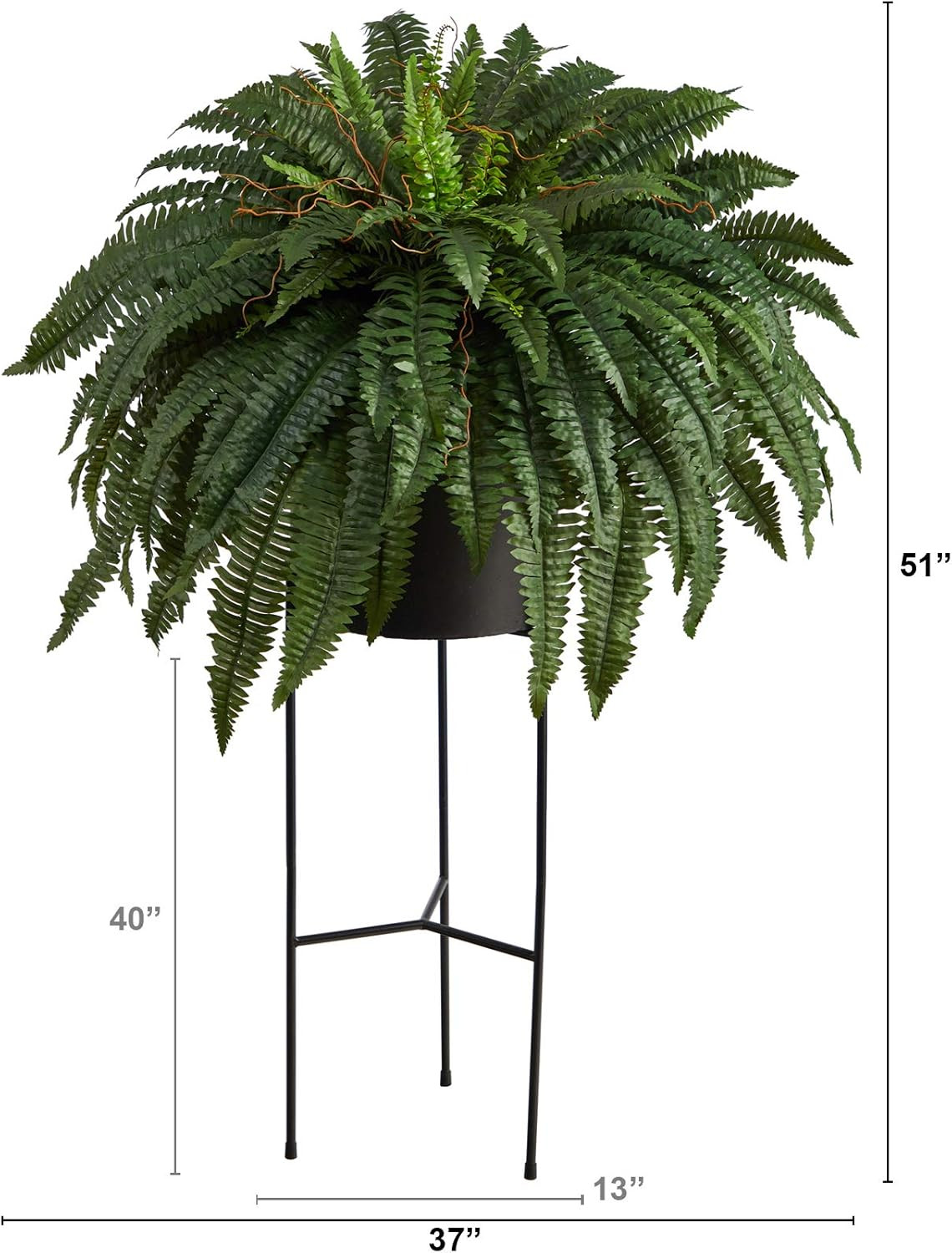 51″ Boston Fern Artificial Plant in Stylish Black Planter with Stand