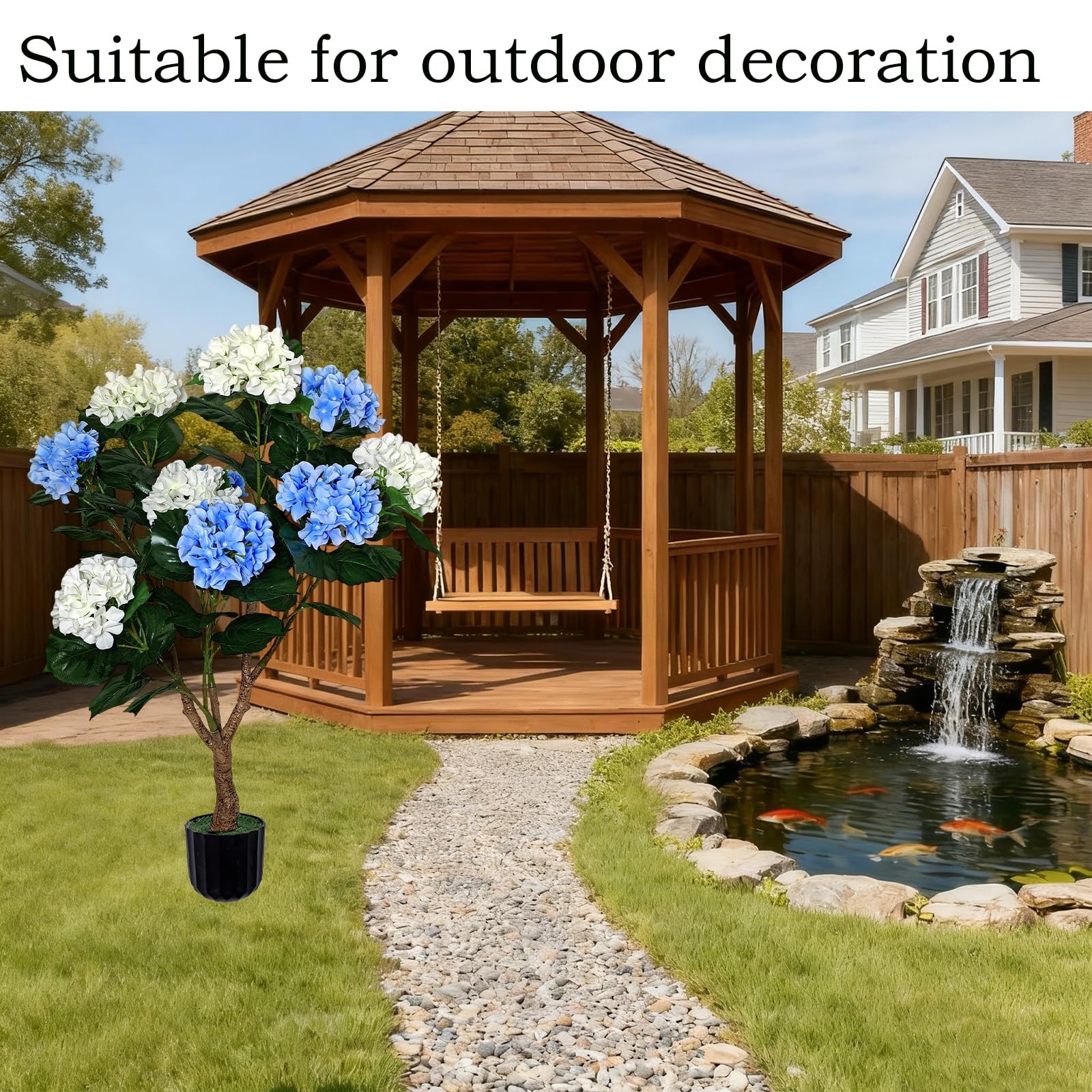 Potted Artificial Hydrangea Tree Outdoor Indoor,3.7FT Tall Hydrangea Faux Flo…