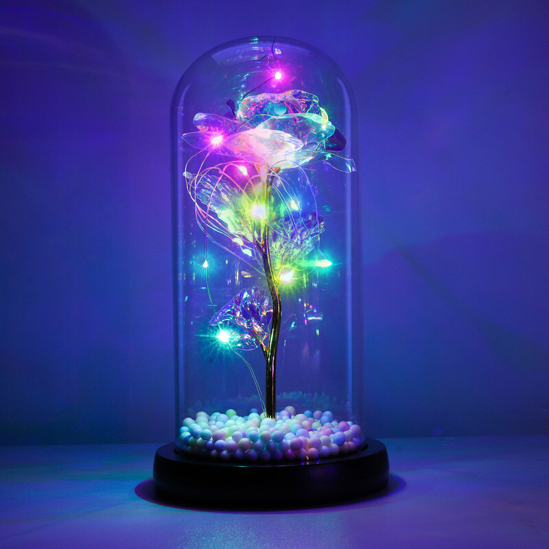 24k Gold Plated Dipped Rose Flower In Glass Dome Romantic Gift Love For Mom Girl