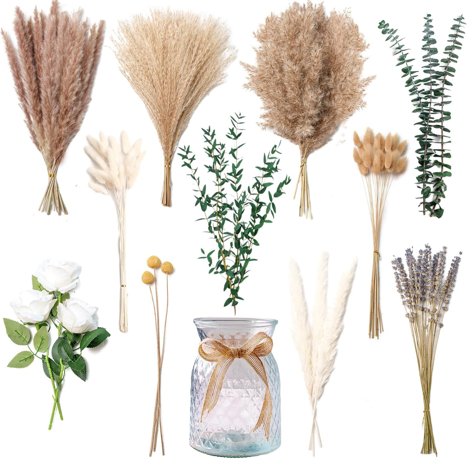 Faux Flower Arrangement with Vase, Center Pieces Decoration for Table, Pampas Gr
