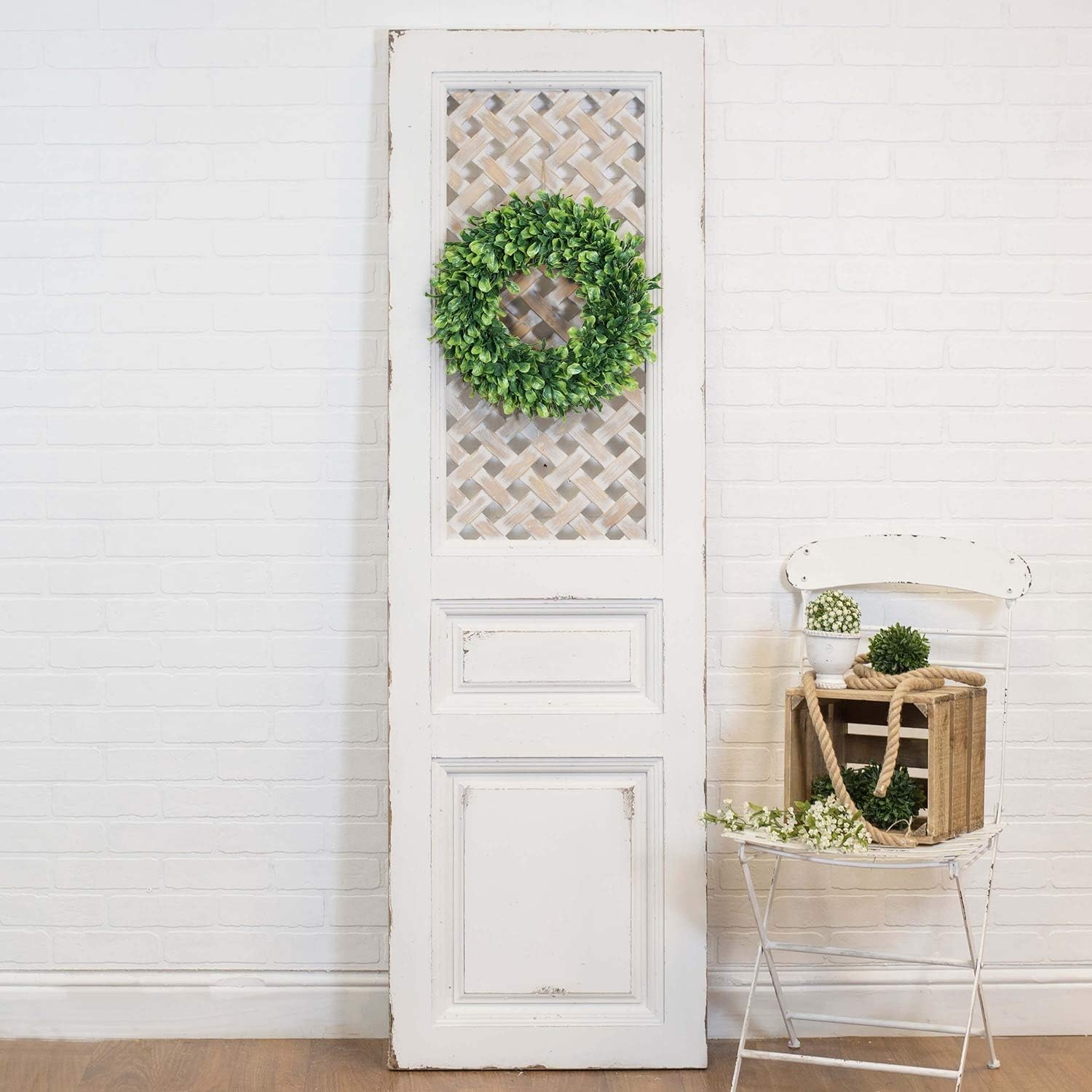Lifelike 15″ Artificial Boxwood Wreath – Perfect for Front Door Elegance