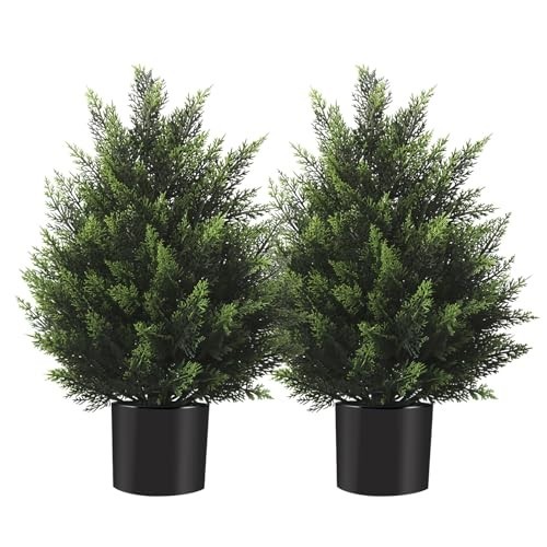 Lifelike 60 cm Artificial Cypress Tree 2 Pack Home Front Door Landscape Greenery