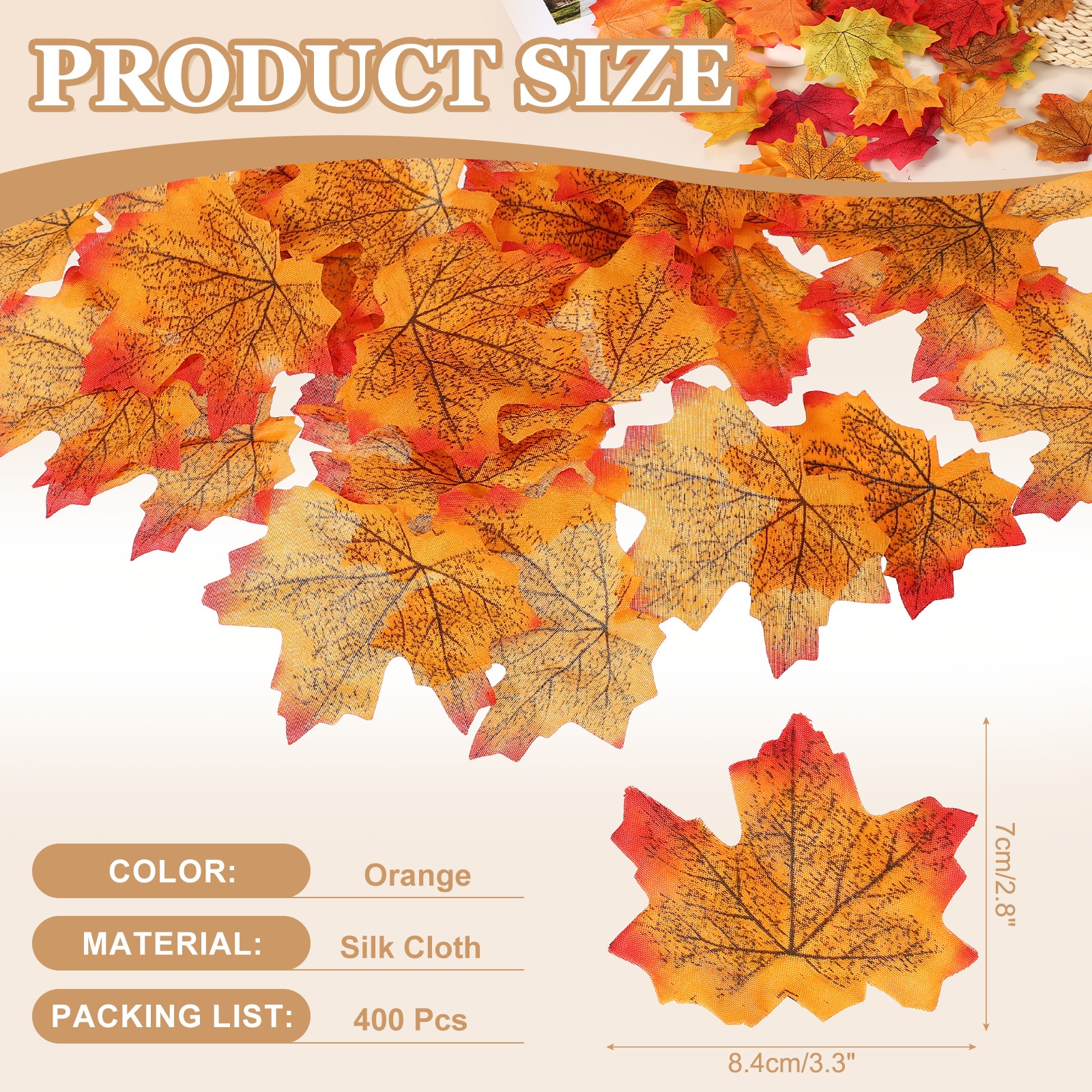 400Pcs Fall Leaves 3.3 Inch Colored Mixed Fake Leaf, Orange