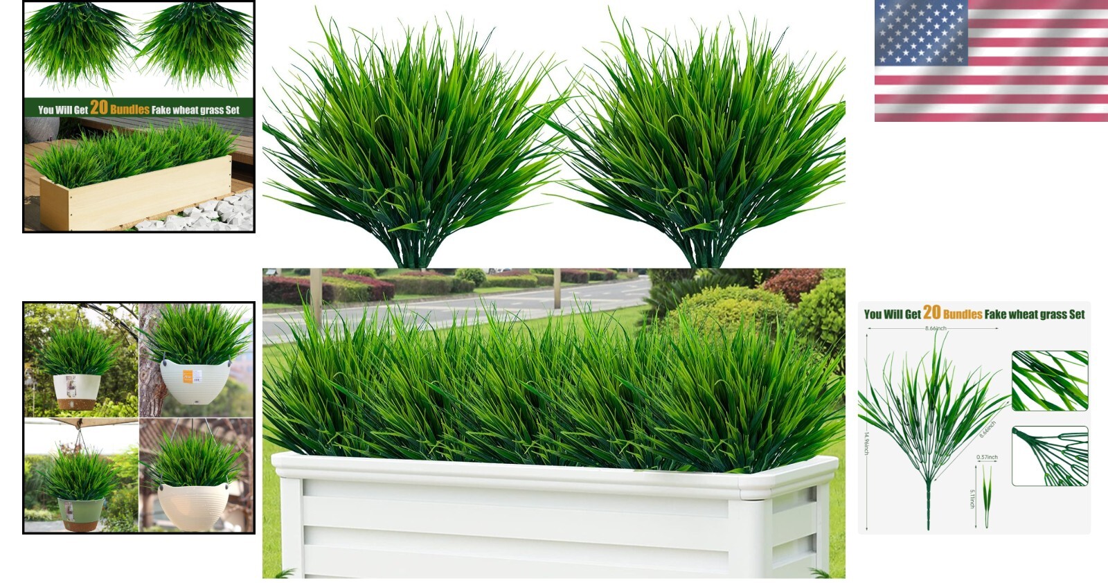 20pcs UV Resistant Faux Wheat Grass for Lifelike Outdoor Decor – Greenery Shrubs