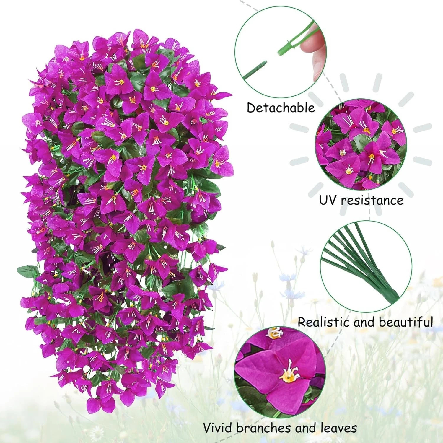 3pcs Bougainvillea Hanging Flower Basket Artificial Silk Outdoor Porch Decor
