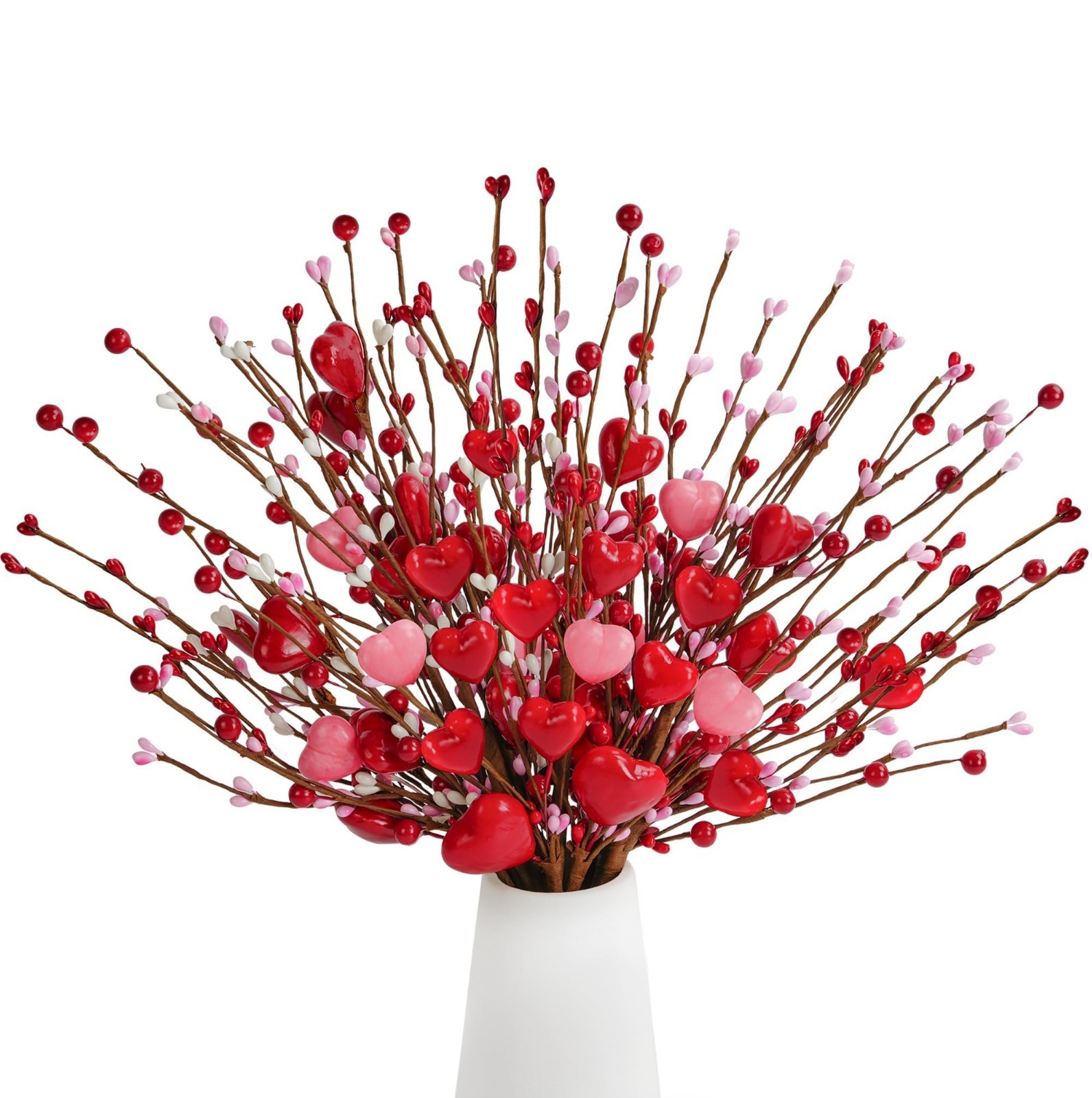 Valentine’s Day Decorations – 6 Pcs Heart Picks with Red Pink Flowers & Berries