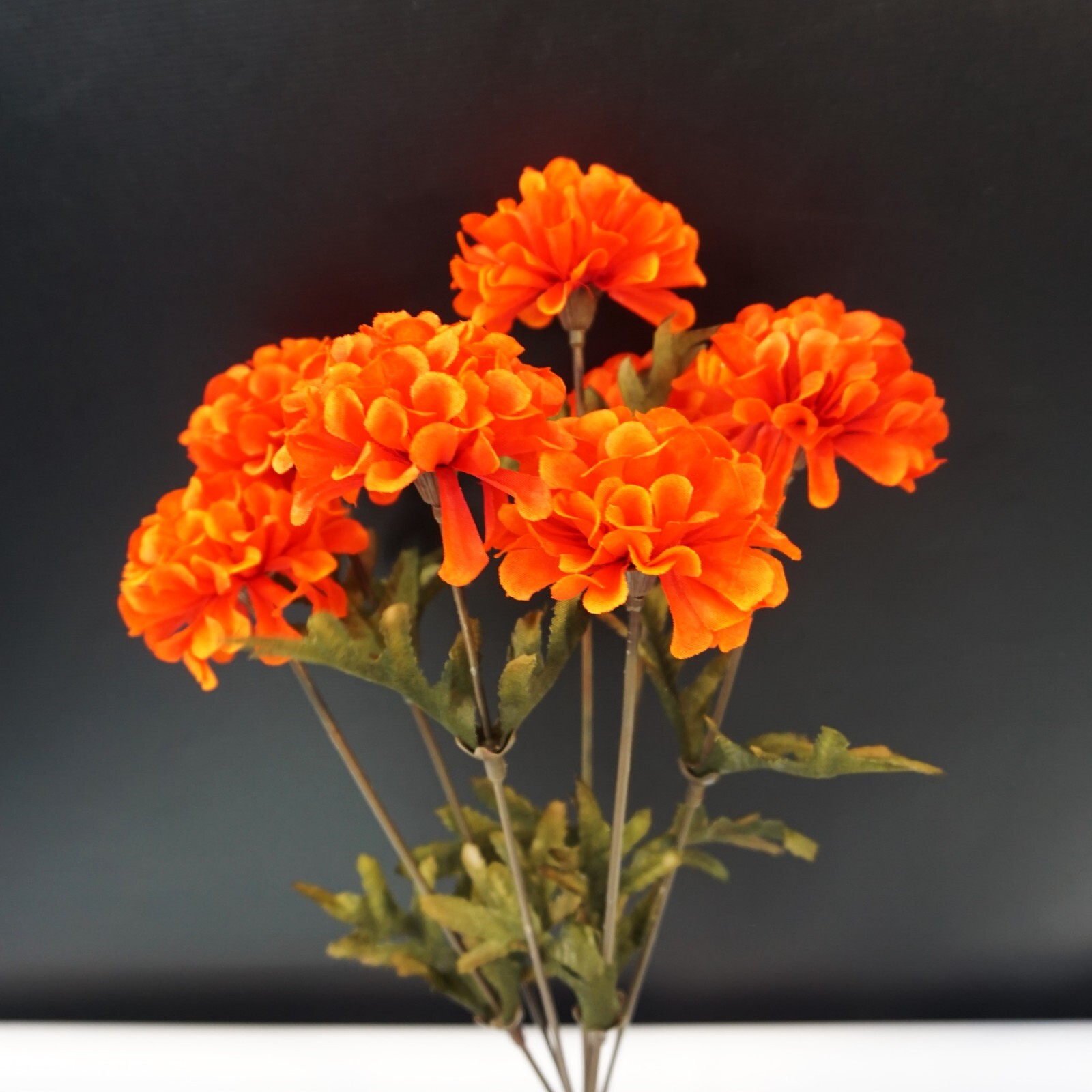 Red Marigold Floral Bush Poly Silk Artificial 13 In