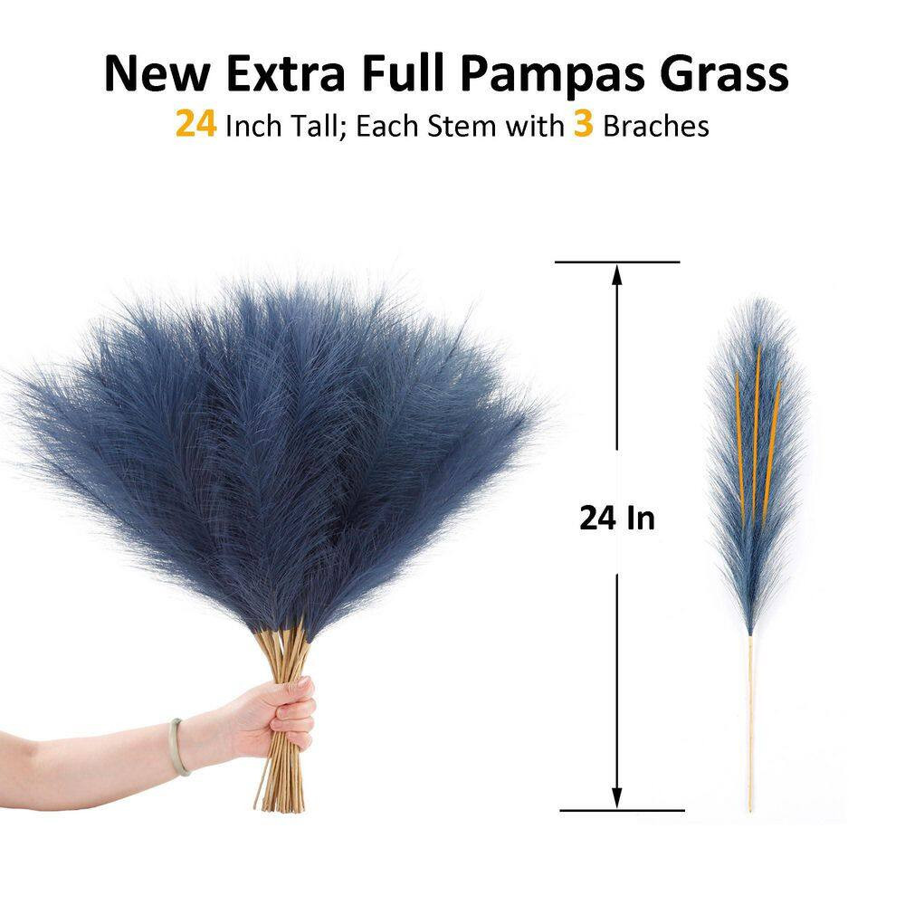 2.52 In. Navy Blue Artificial Plant Extra Full Faux Pampas Grass 30 Pack Fluffy