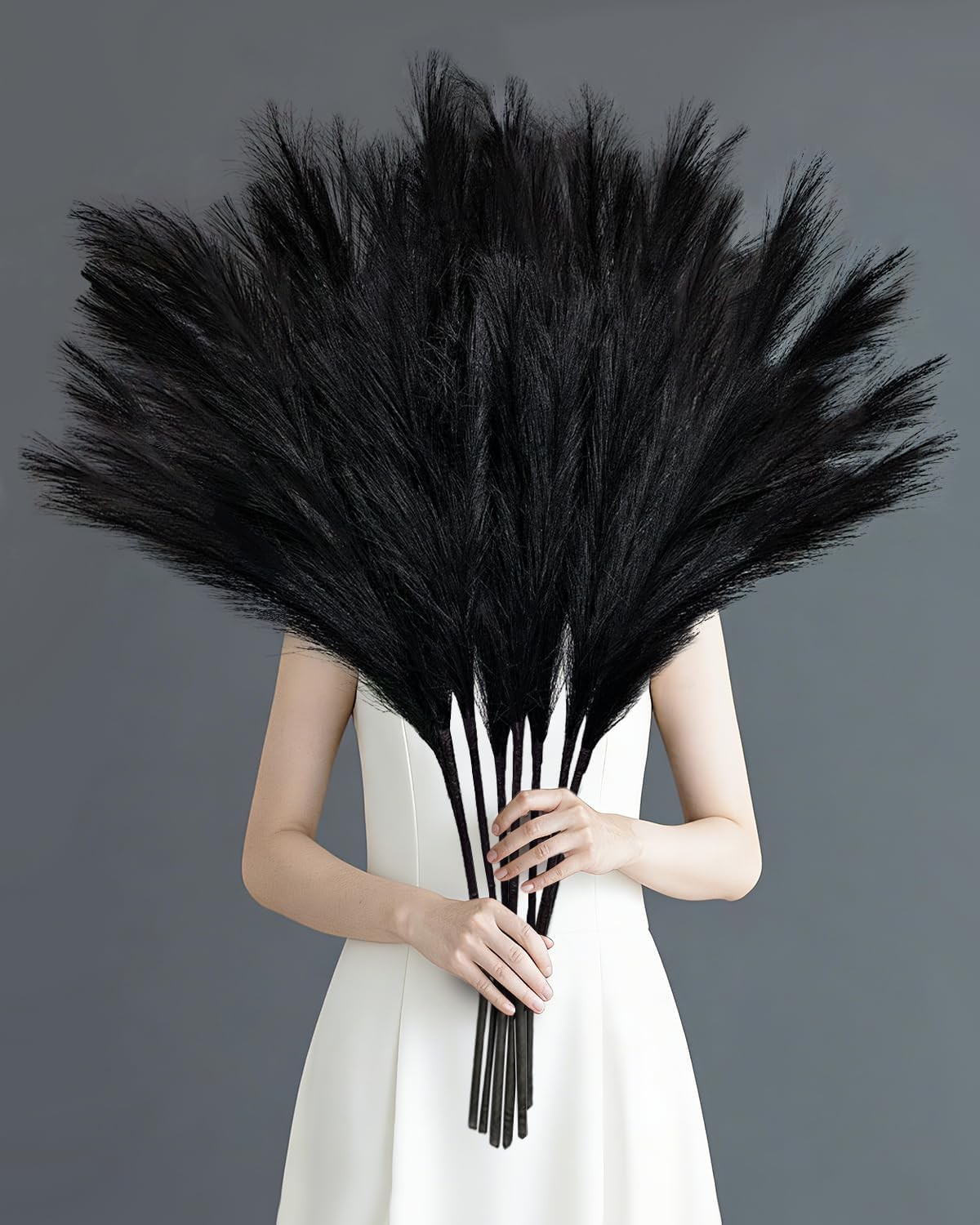 8Pcs Faux Black Pampas Grass Decor Tall, 35.4” Fluffy Artificial Pompous Gras…