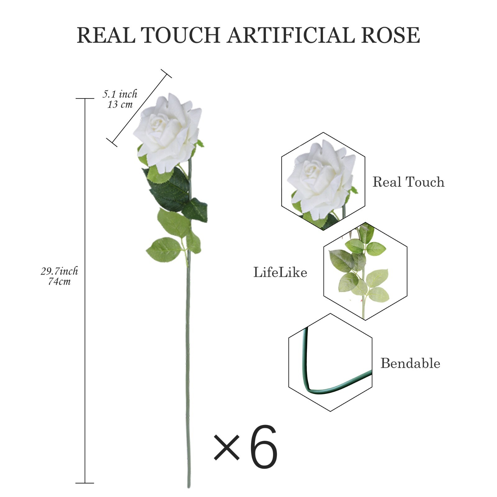 12pcs Artificial Natural White Rose Eucalyptus Leaves Bouqute