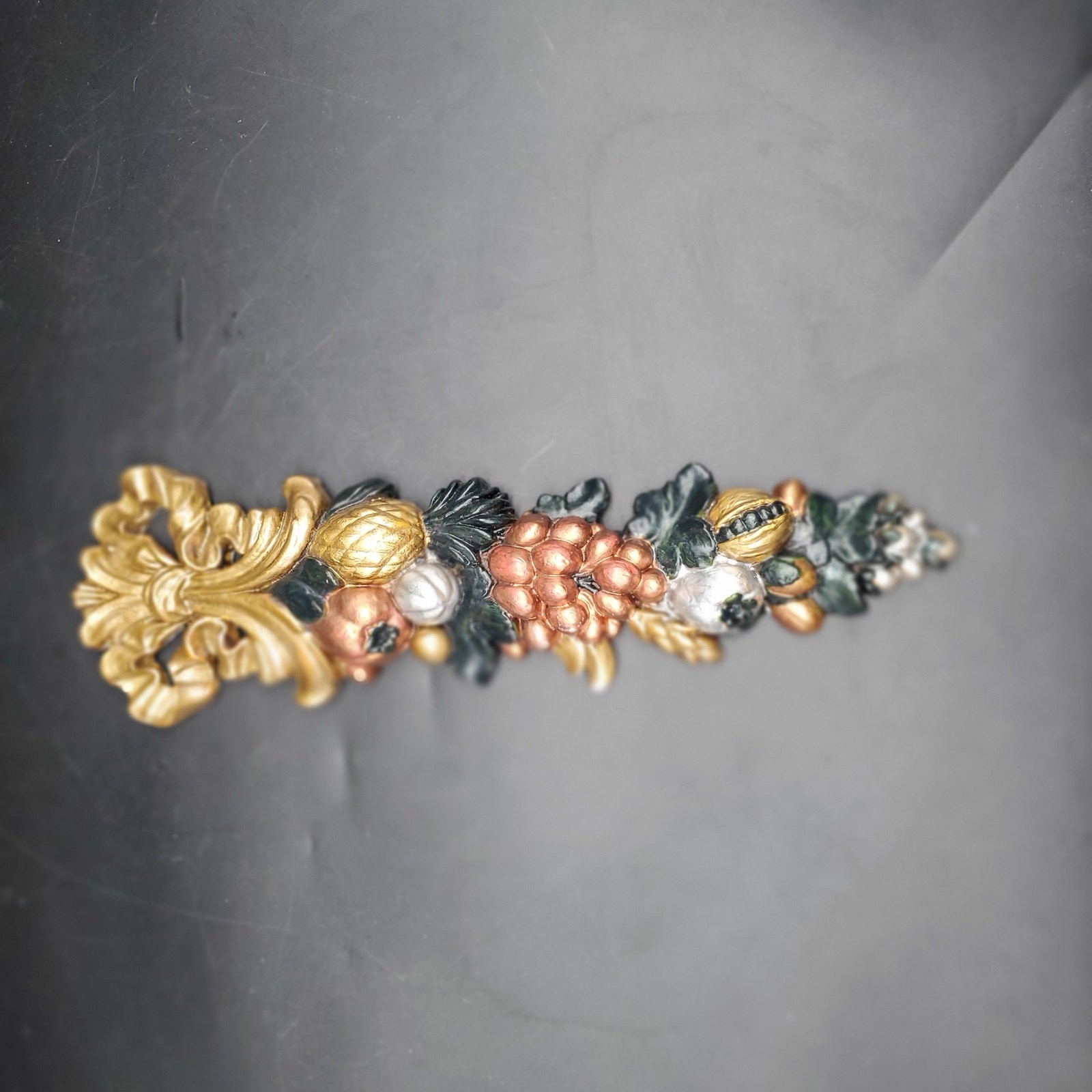 Vintage Italian Style Fruit Wall Plaque Toleware Gold Grapes Kitchen Decor