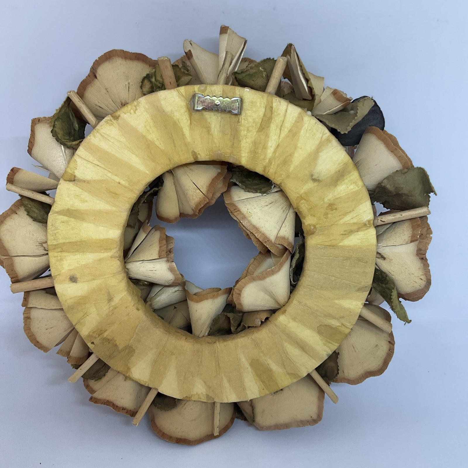 Sola Rose Flower Wood Curl Wreath Sepia Toned Beige