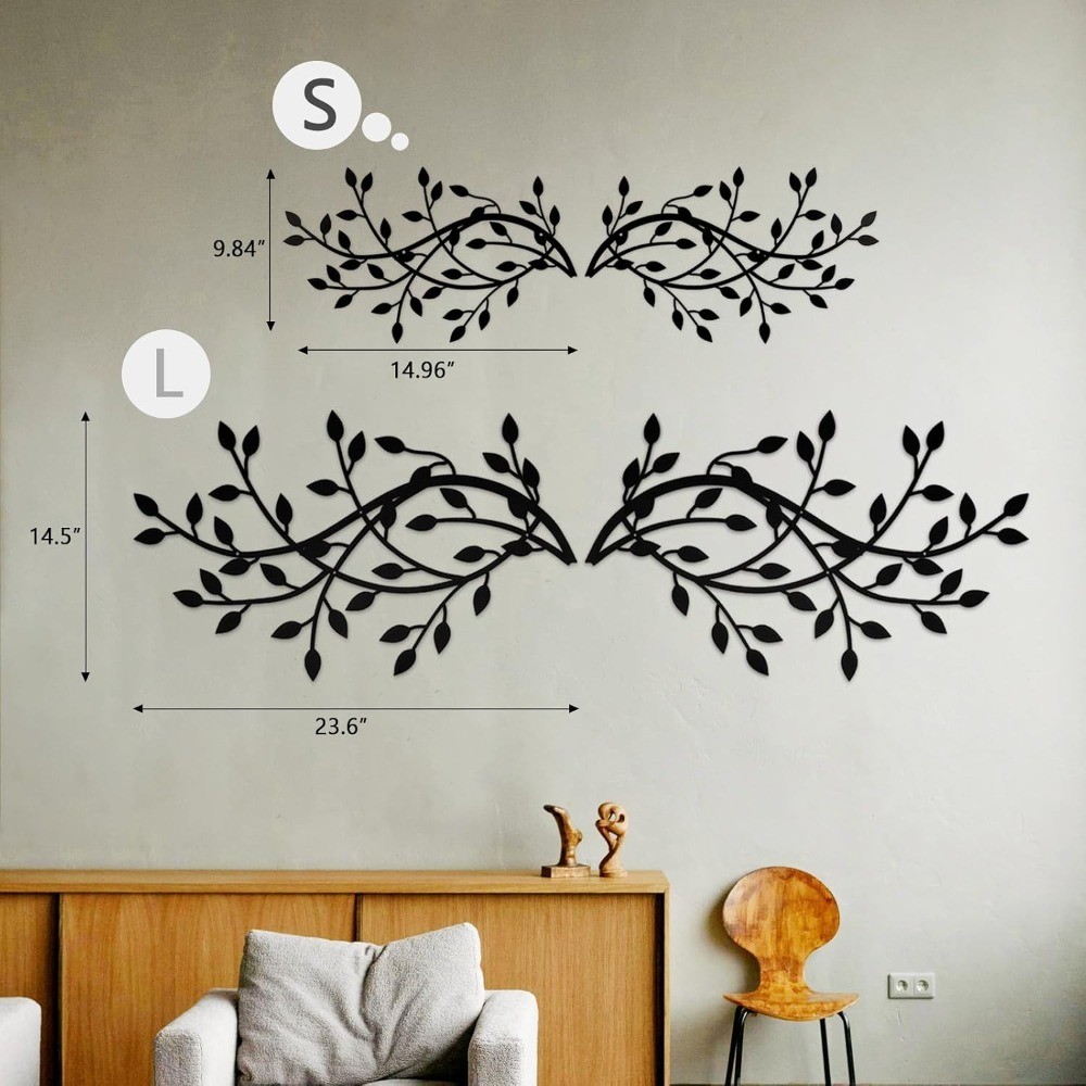 etal Tree Leaf Wall Decor, Vine Olive Leaf Wall Art,Black Wrought Iron