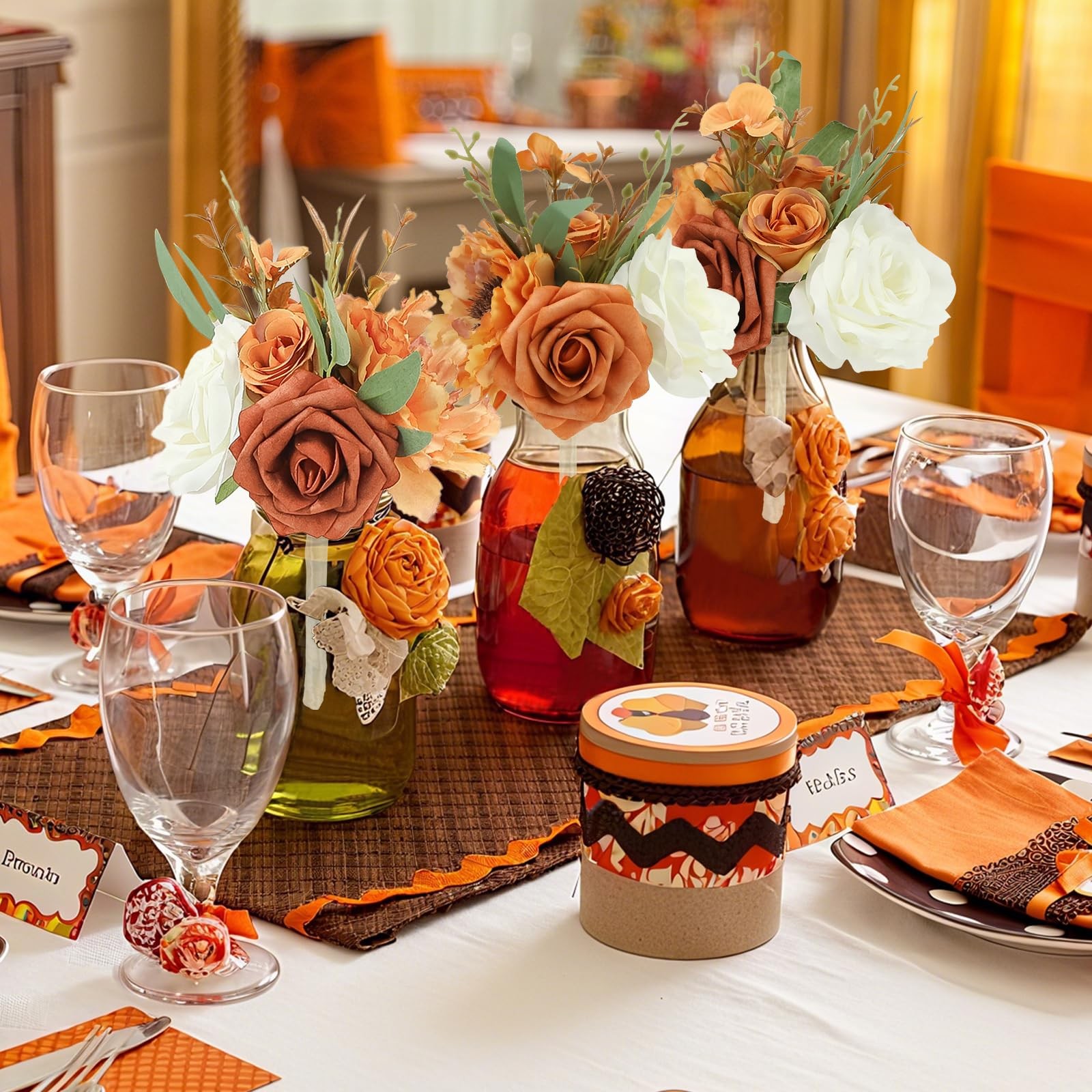 Fall Flowers Mini Bridesmaid Bouquets Burnt Orange Centerpieces Set Of 6
