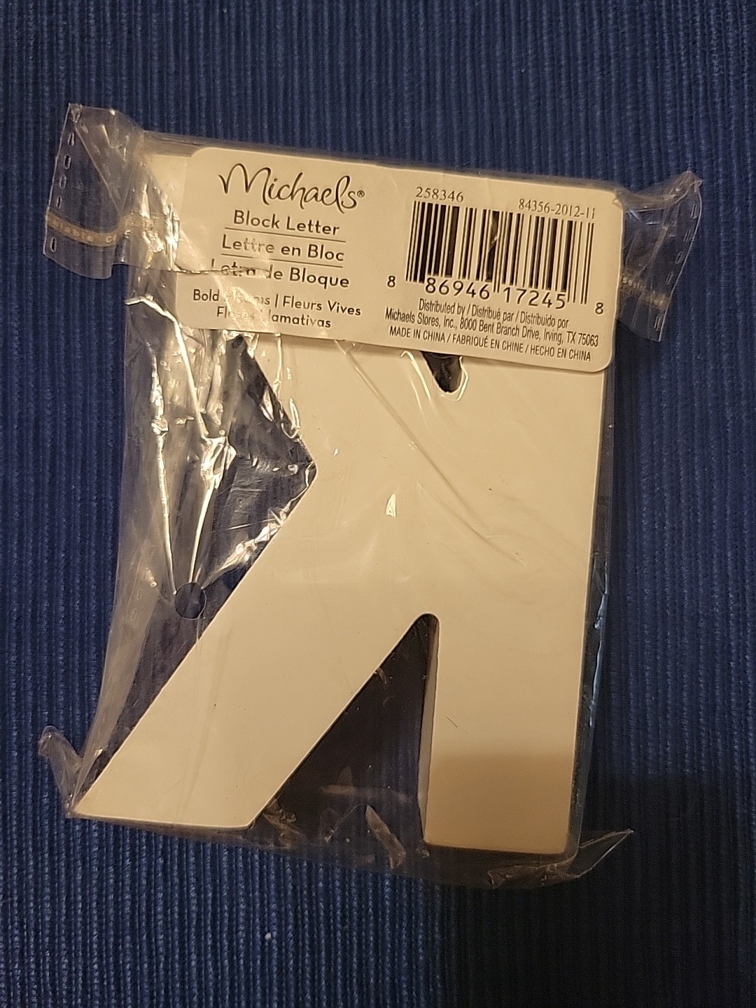 Block Letter K 4in Tall 3in Wide 1in Thick White