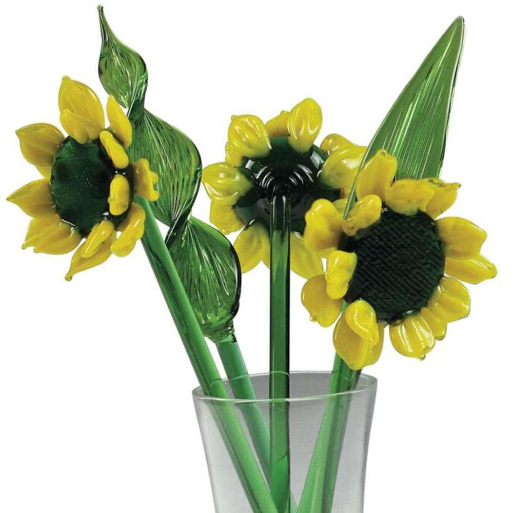 Decorative Glass Lovely Flower Bouquet with Vase, Gift Boxed – Sunflowers