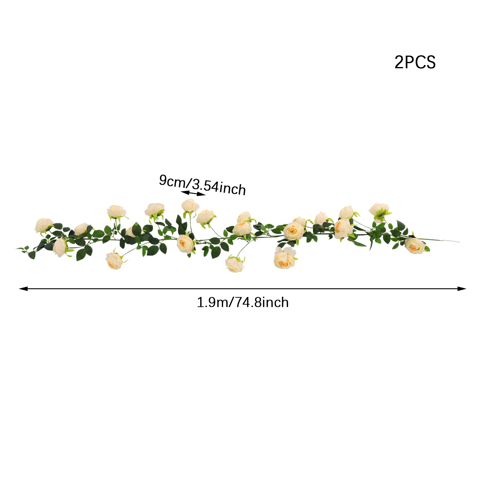 2PCS 74.8in Length Bendable Simulated Rose Vine For Wedding Arches Or Parties