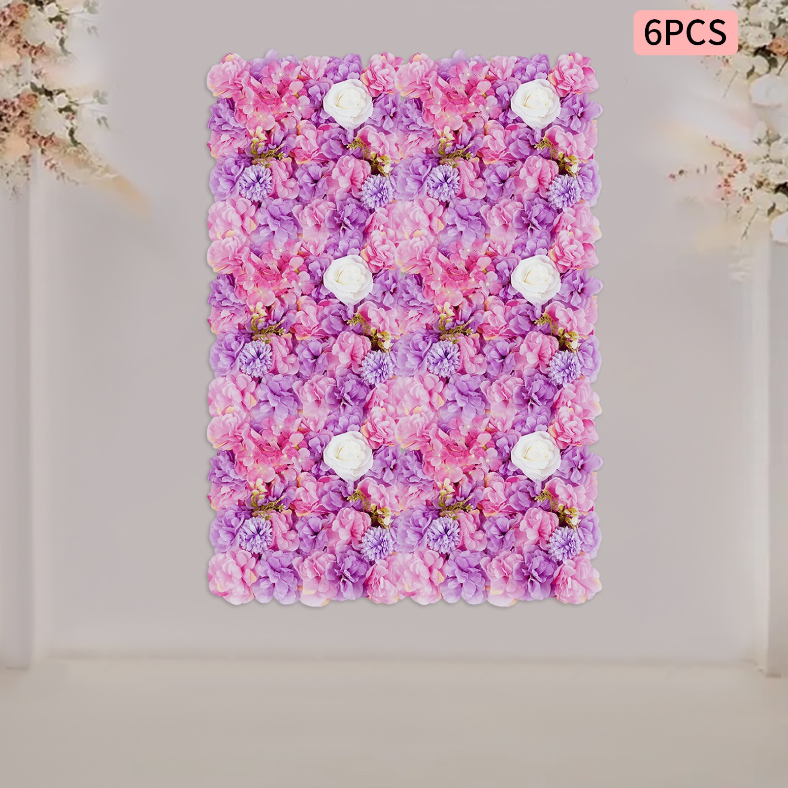 6Pieces 3D Flower Wall Panels Artificial Floral Backdrop Decor Faux Flower Panel