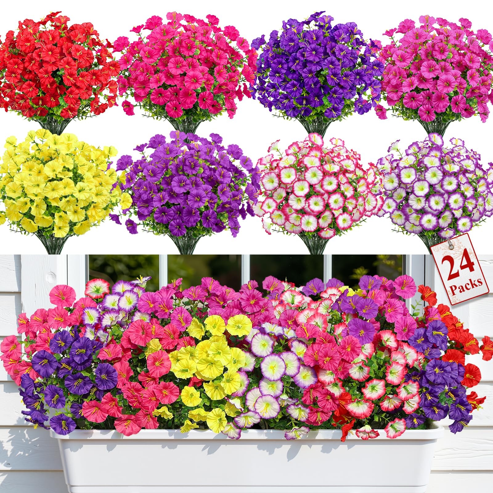 24 Bundles Artificial Flowers for Outdoors, Faux Spring Flowers for Decoratio…