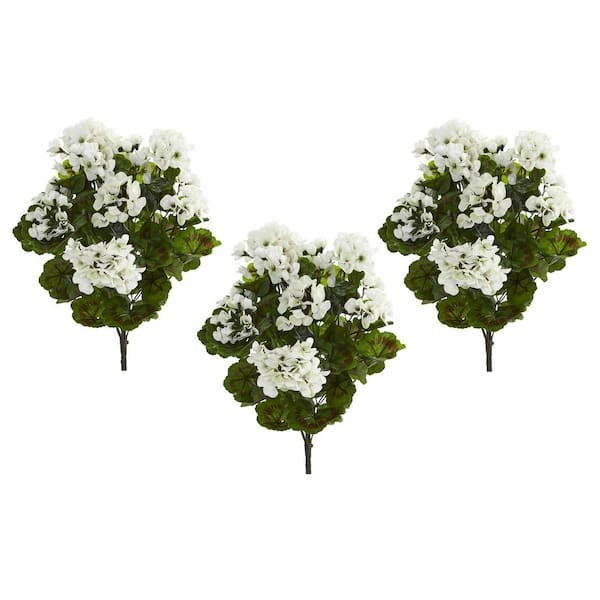Nearly Natural UV Resistant Indoor/Outdoor Geranium Artificial Bush Set of 3