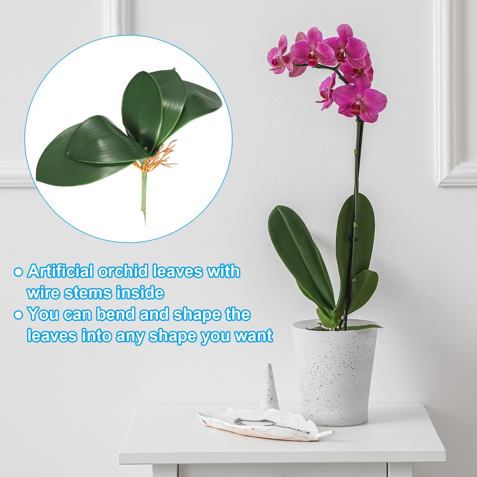 3 Pcs 9.45 Inch Faux Orchid Leaves 5 Petals Artificial Leaf with Stems