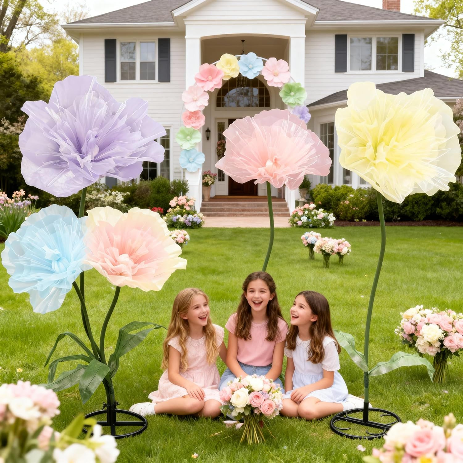 Giant Multicolor Organza Flowers – 5 Pcs 8Ft Decor for Events & Photography