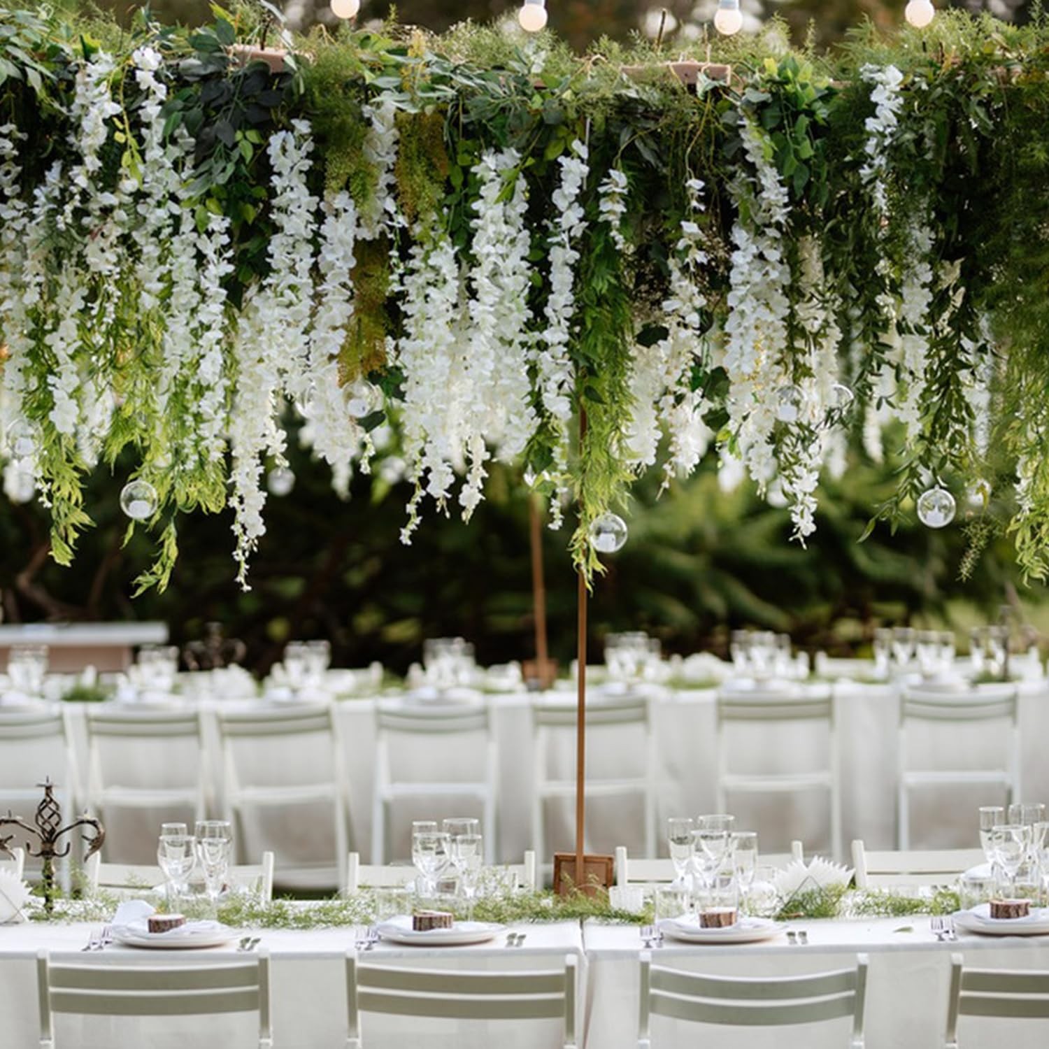 Artificial Wisteria Garland 12 Pack White Silk 3.6Ft Hanging Flower Vines Outdoo