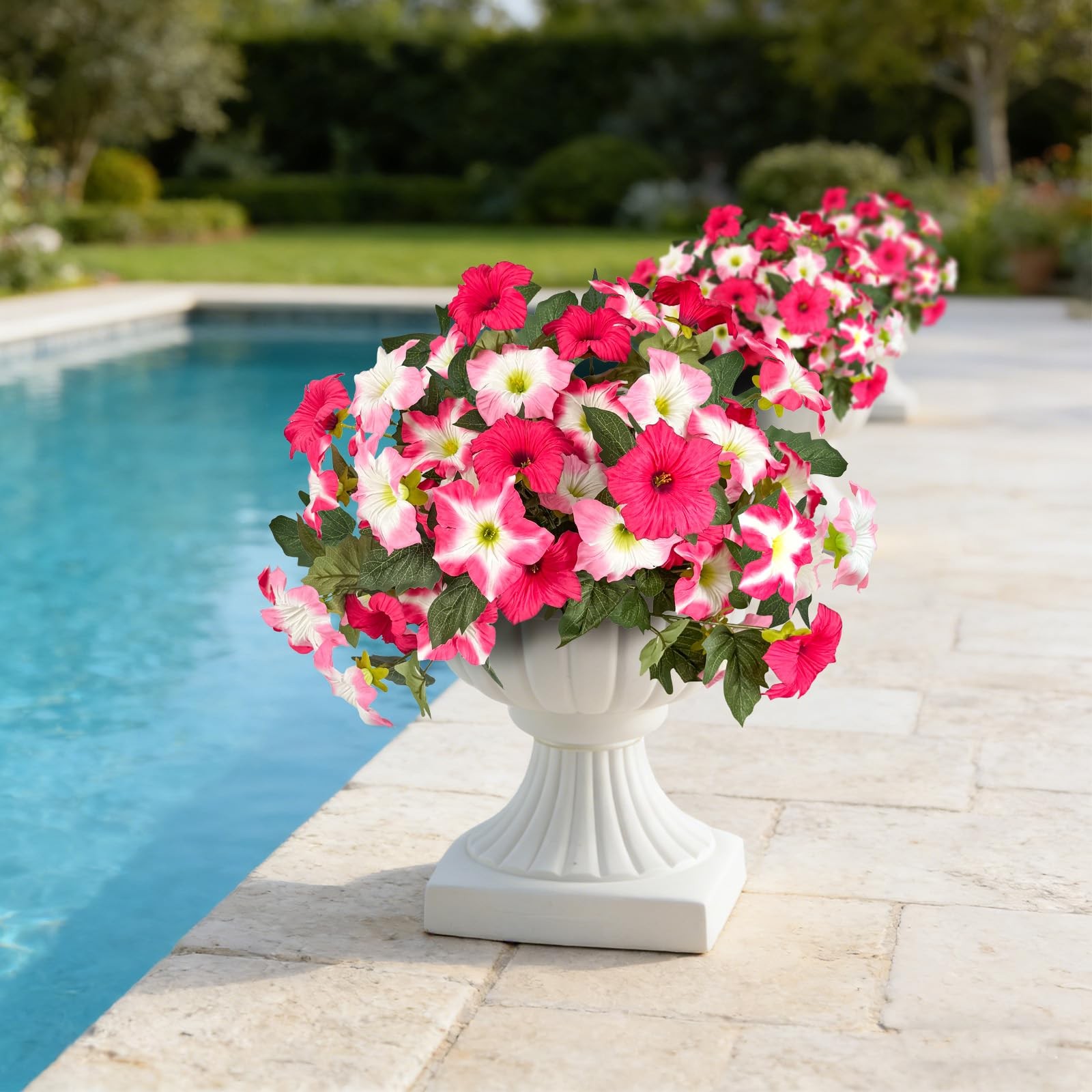 4pcs Artificial Fake Flowers Plants for Outdoor Decoration(Rosy Red)