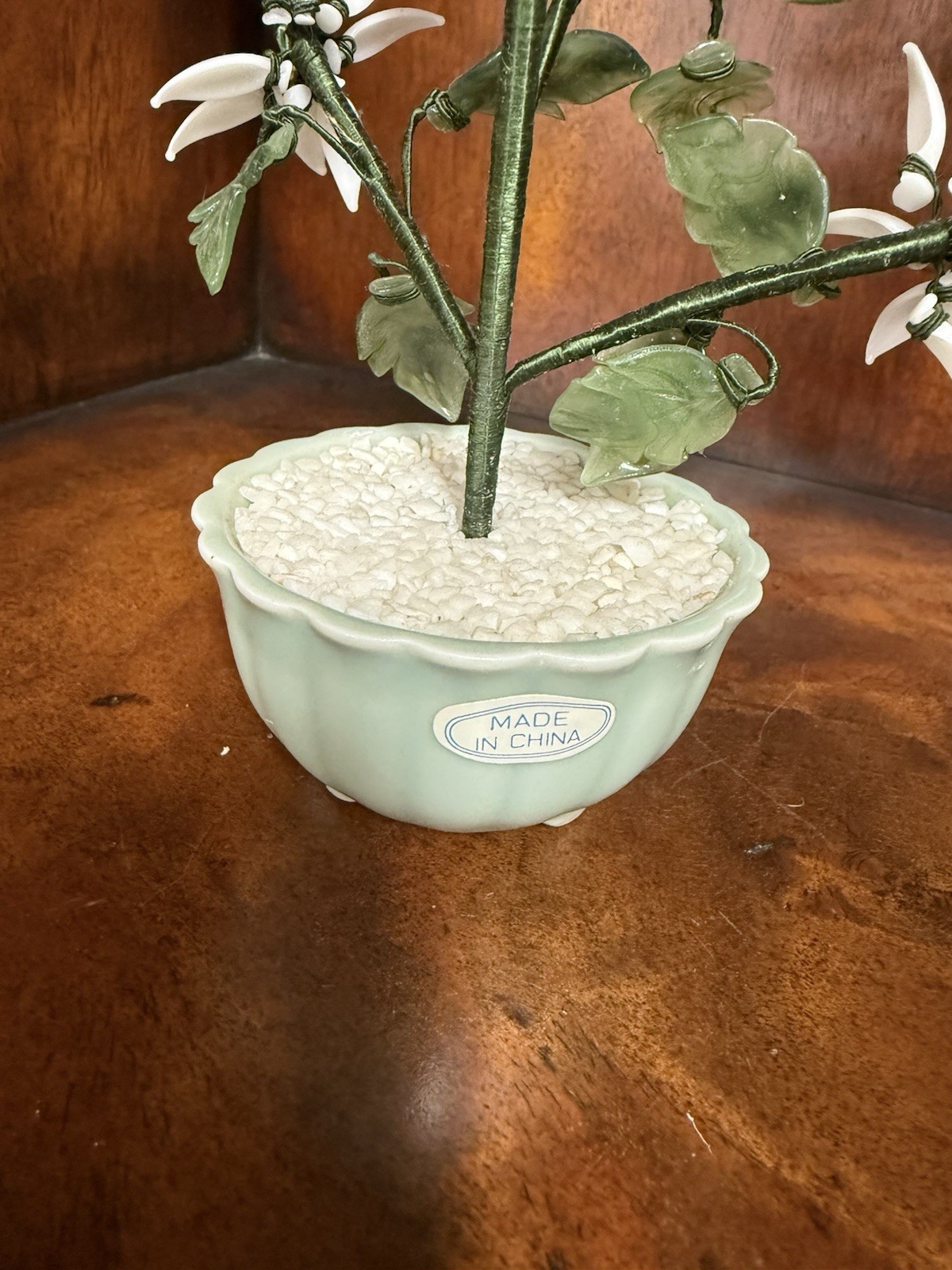 Vintage Adjustable Floral Arrangement Plastic Flowers Jade Style Leaves Porc Pla
