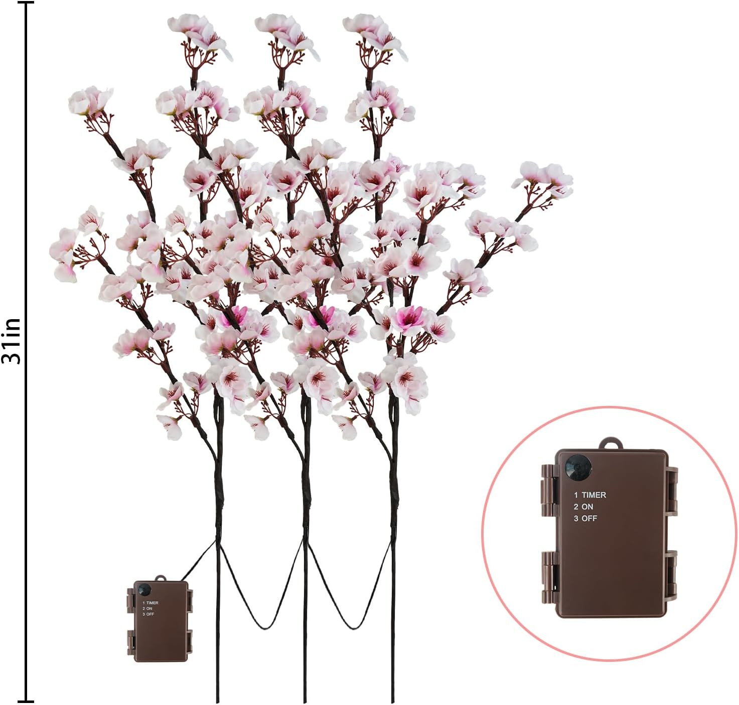 3PCS 30in Lighted Cherry Blossom Branches Battery Operated with Timer