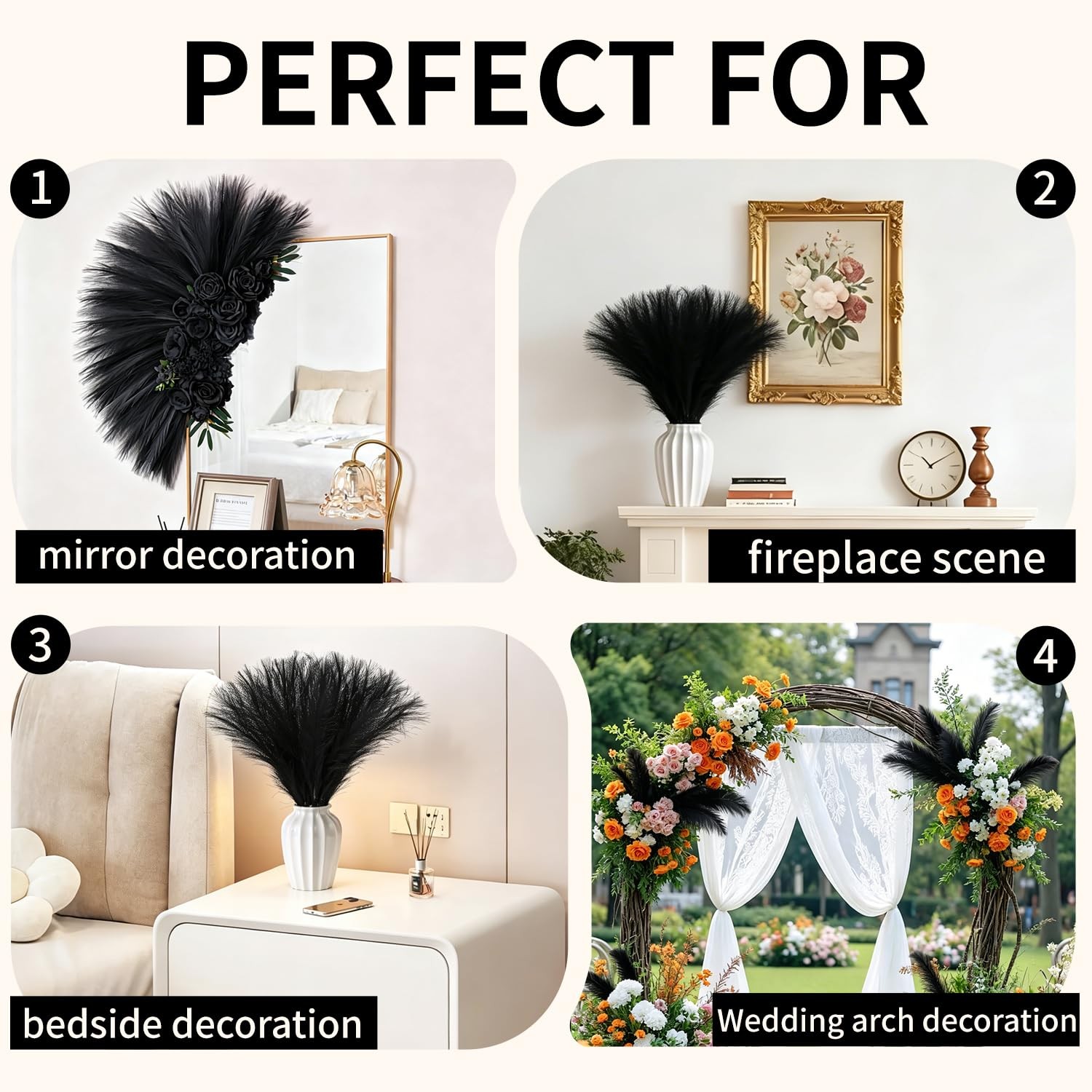 30Pcs Pampas Grass Decor, 21.6″ Soft Fluffy Faux White Pampas Grass No Sheddi…