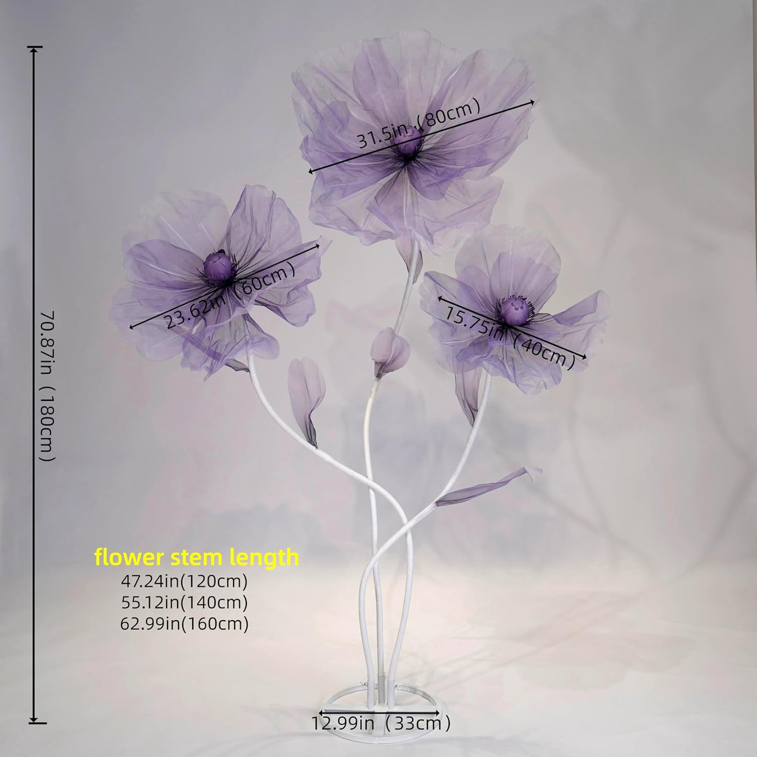 Purple Giant Silk Flowers – 3-Head Artificial Decor for Weddings & Parties