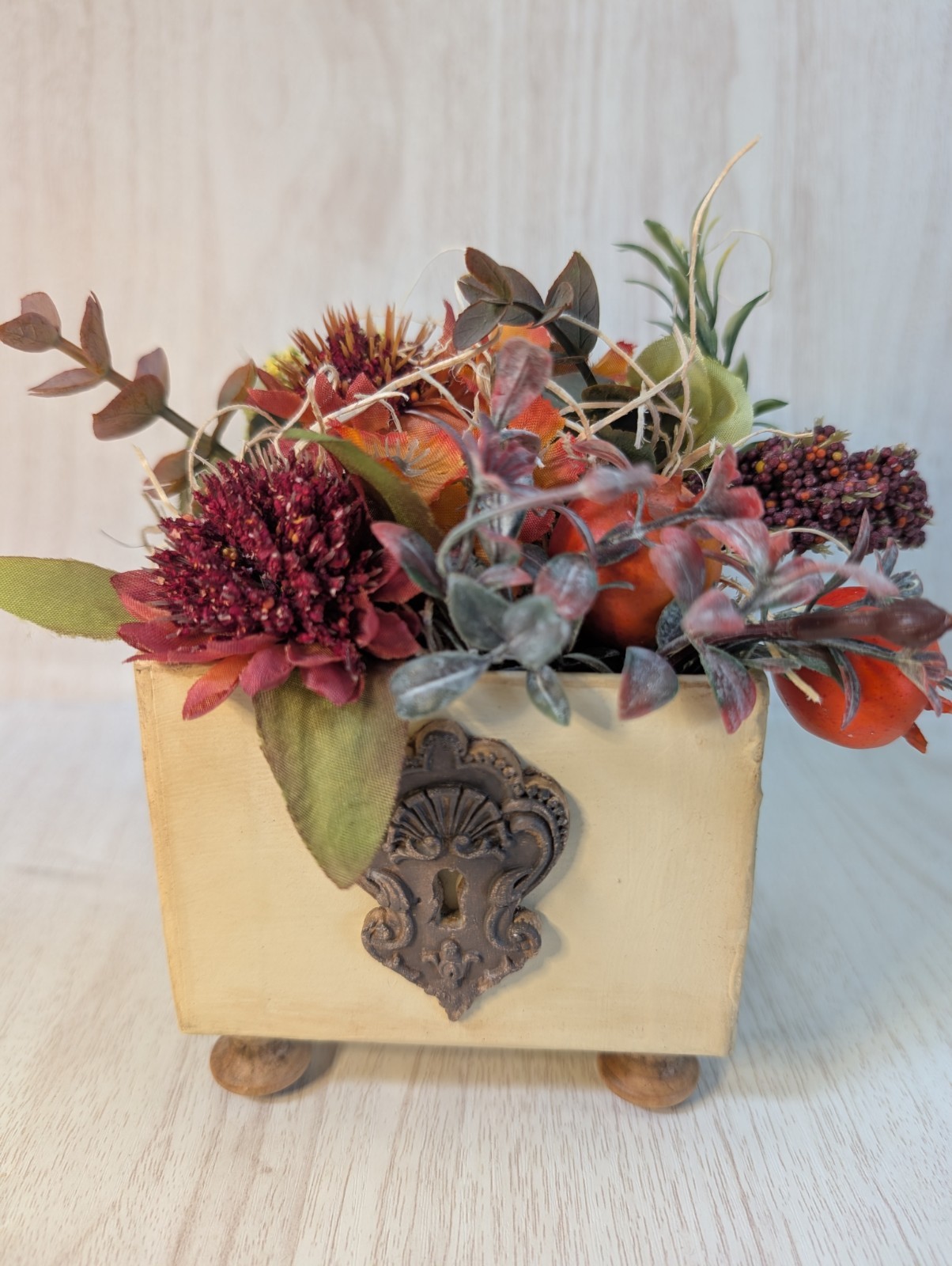 Set of 2 Handmade Fall Floral Centerpieces Rustic Farmhouse Wood Planter Decor