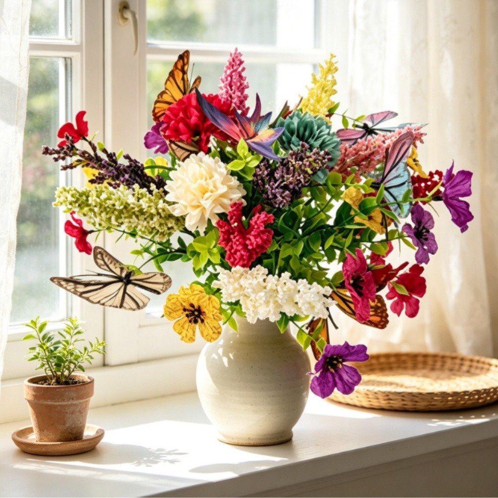 3D Butterfly Artificial Flowers for Party Decoration Garden Wedding Home Setup