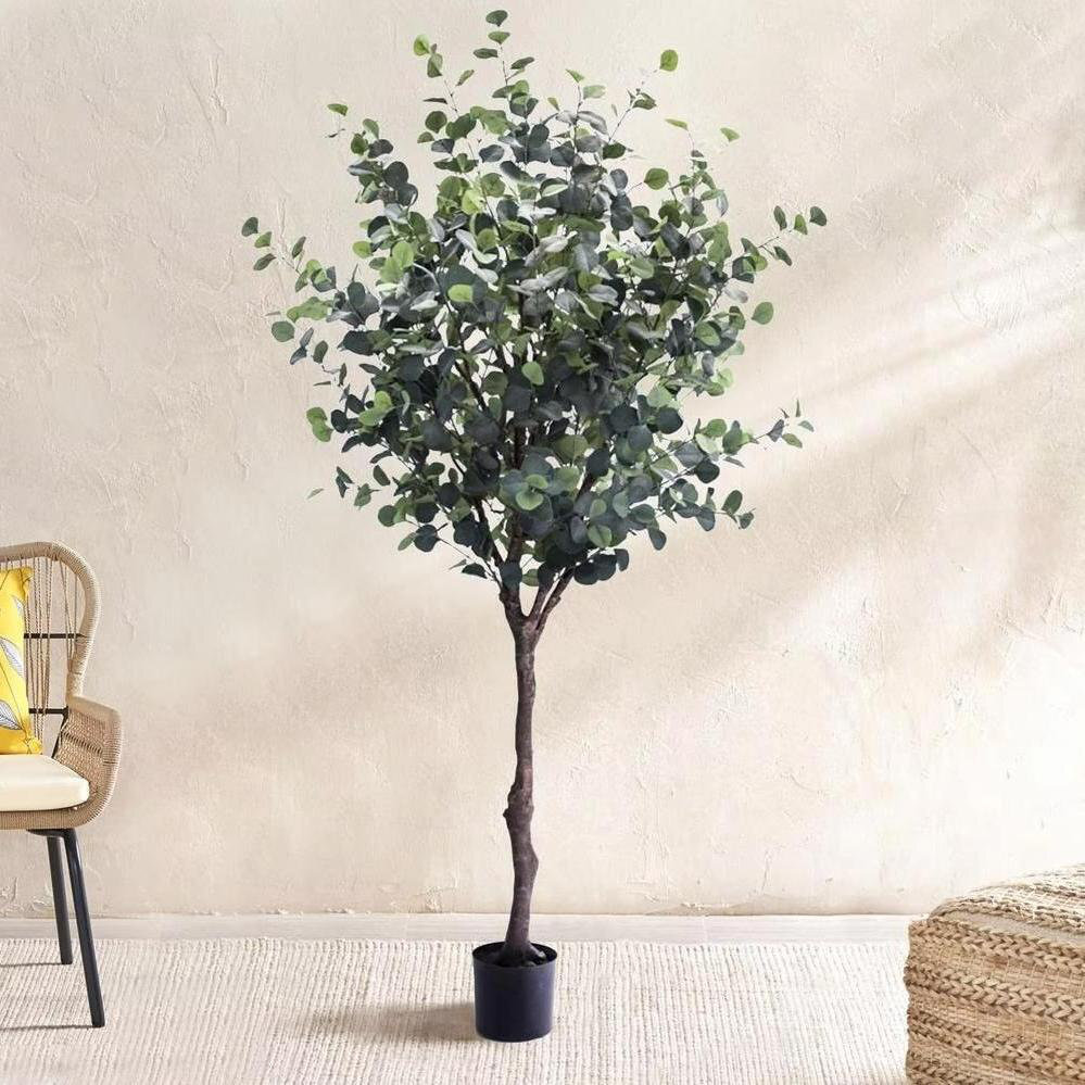 Artificial Eucalyptus Tree, Natural Large Faux Plants Indoor/Outdoor Patio