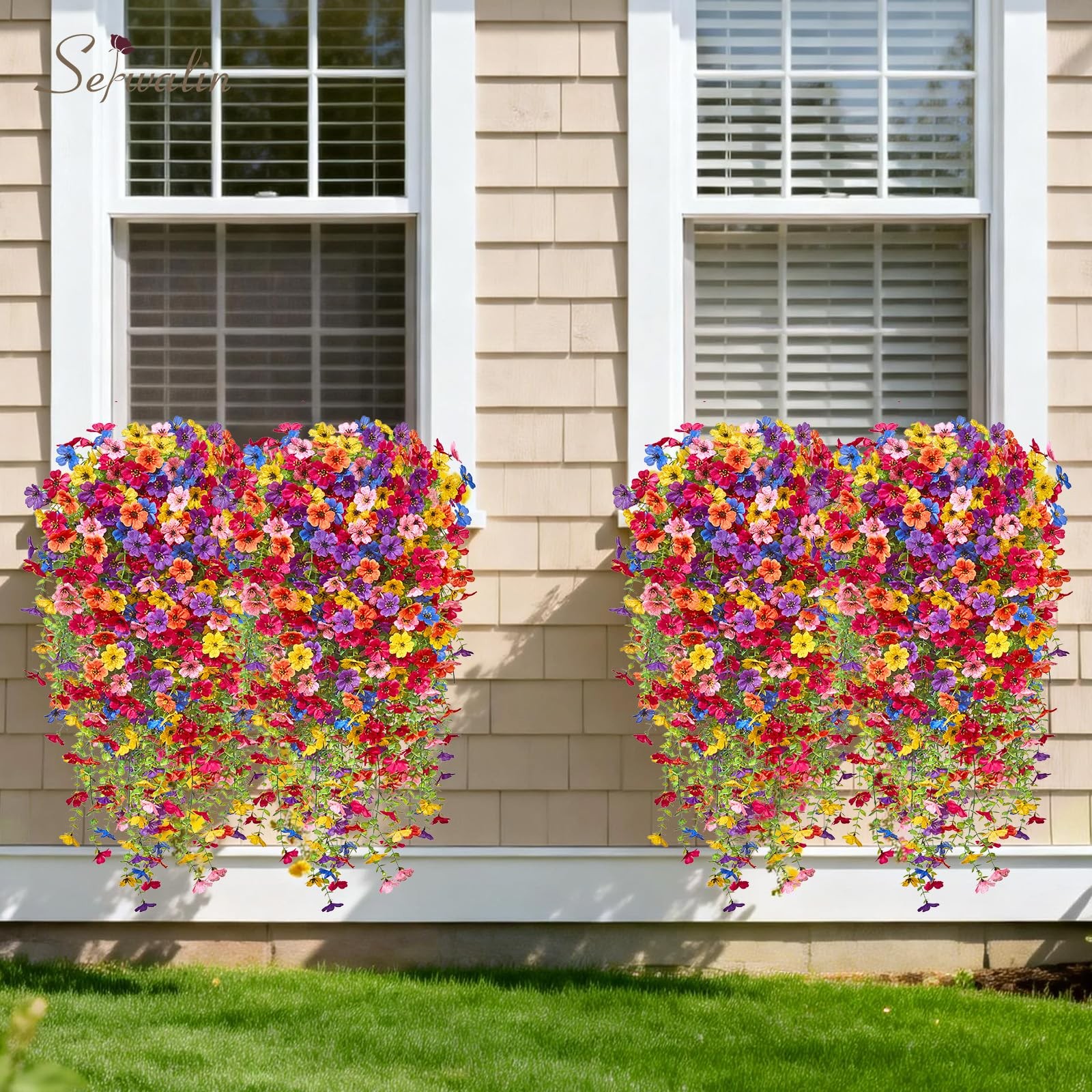 Serwalin 6PCS Artificial Hanging Flowers for Outdoors, UV Resistant Fake Hang…