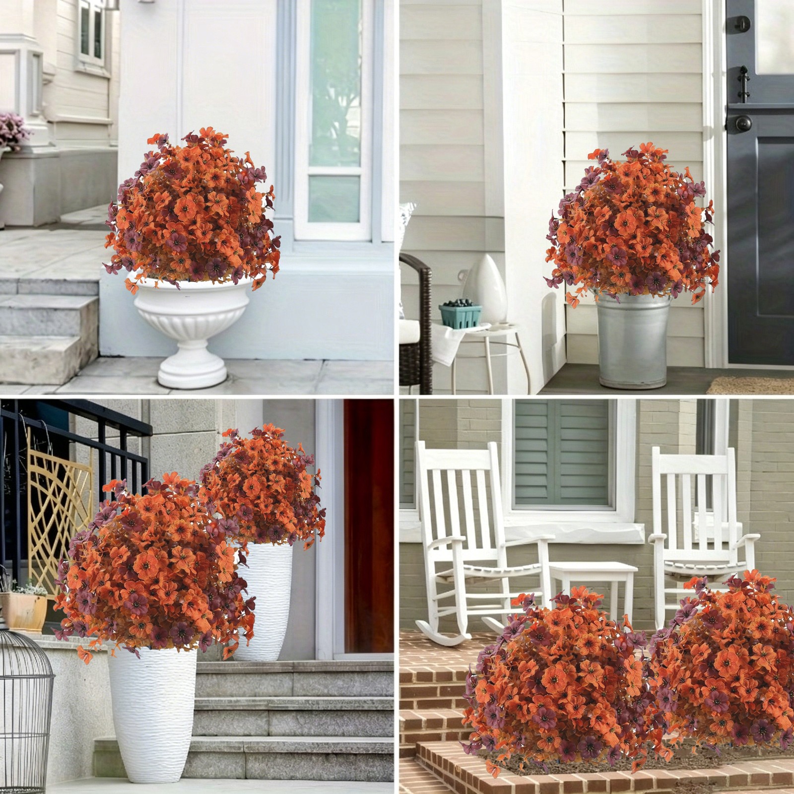 Autumn Orange Fake Flowers with Stake UV Resistant Outdoor Garden Yard Decor
