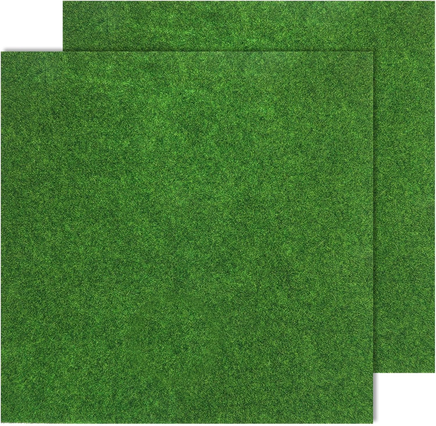 2 Pcs 12X12 Inches Fake Grass for Crafts Artificial Grass Mat Grasses Squares Pl