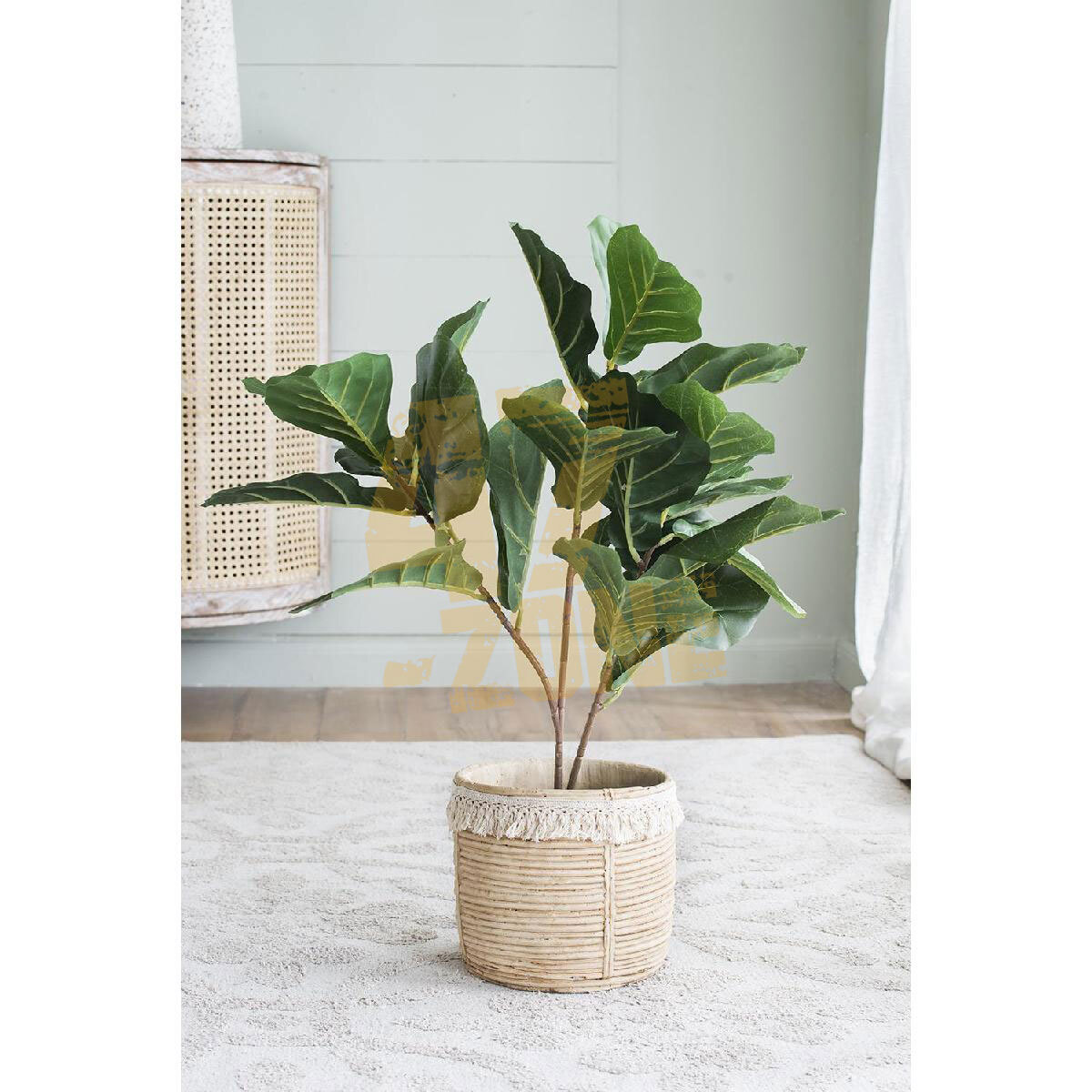 Faux Potted Fiddle Leaf Tree Green Black Artifical Garden Indoor Outdoor Plant