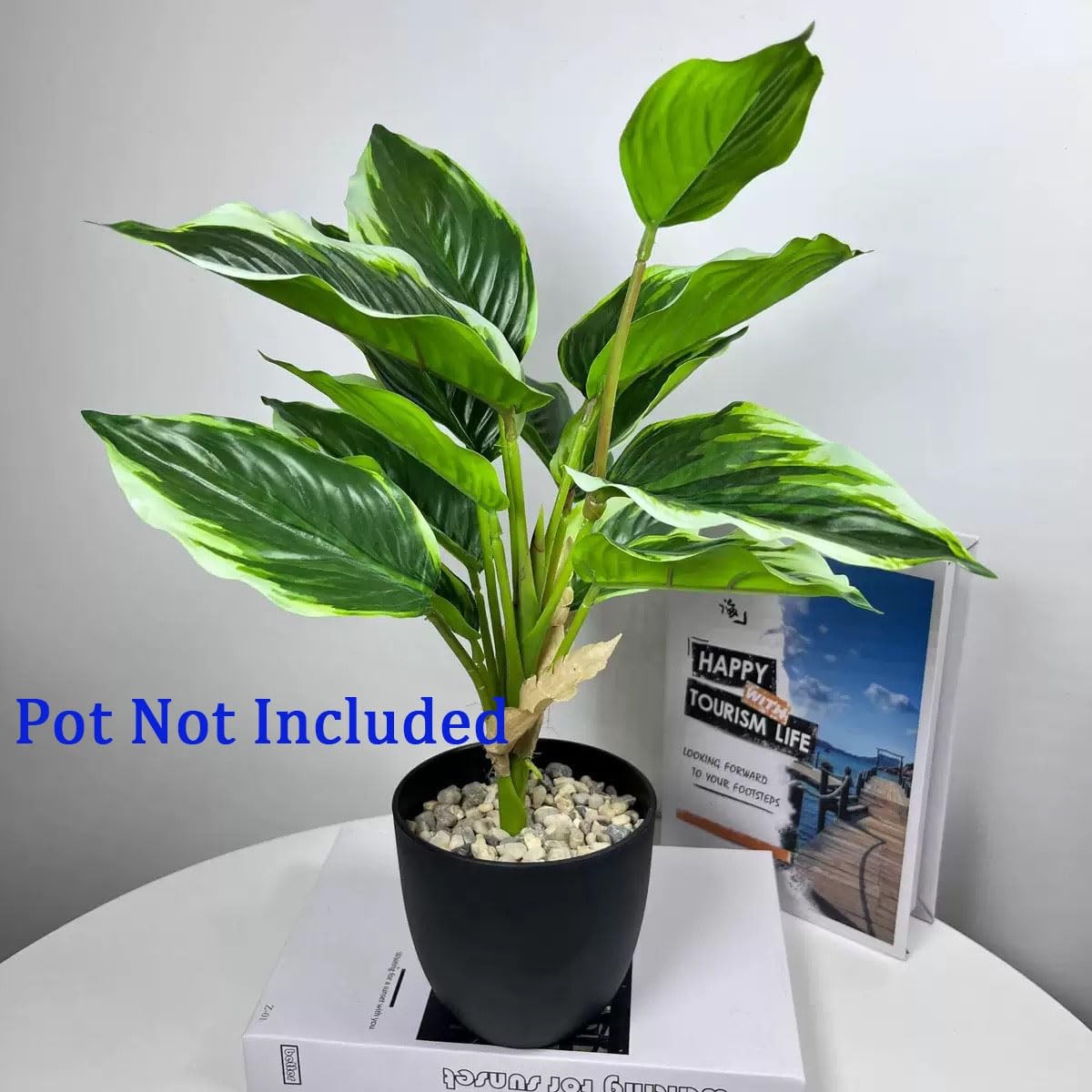 4 Bushes Perennial Hosta Artificial Variegated Green Leave Plant 15.7″ Faux D…