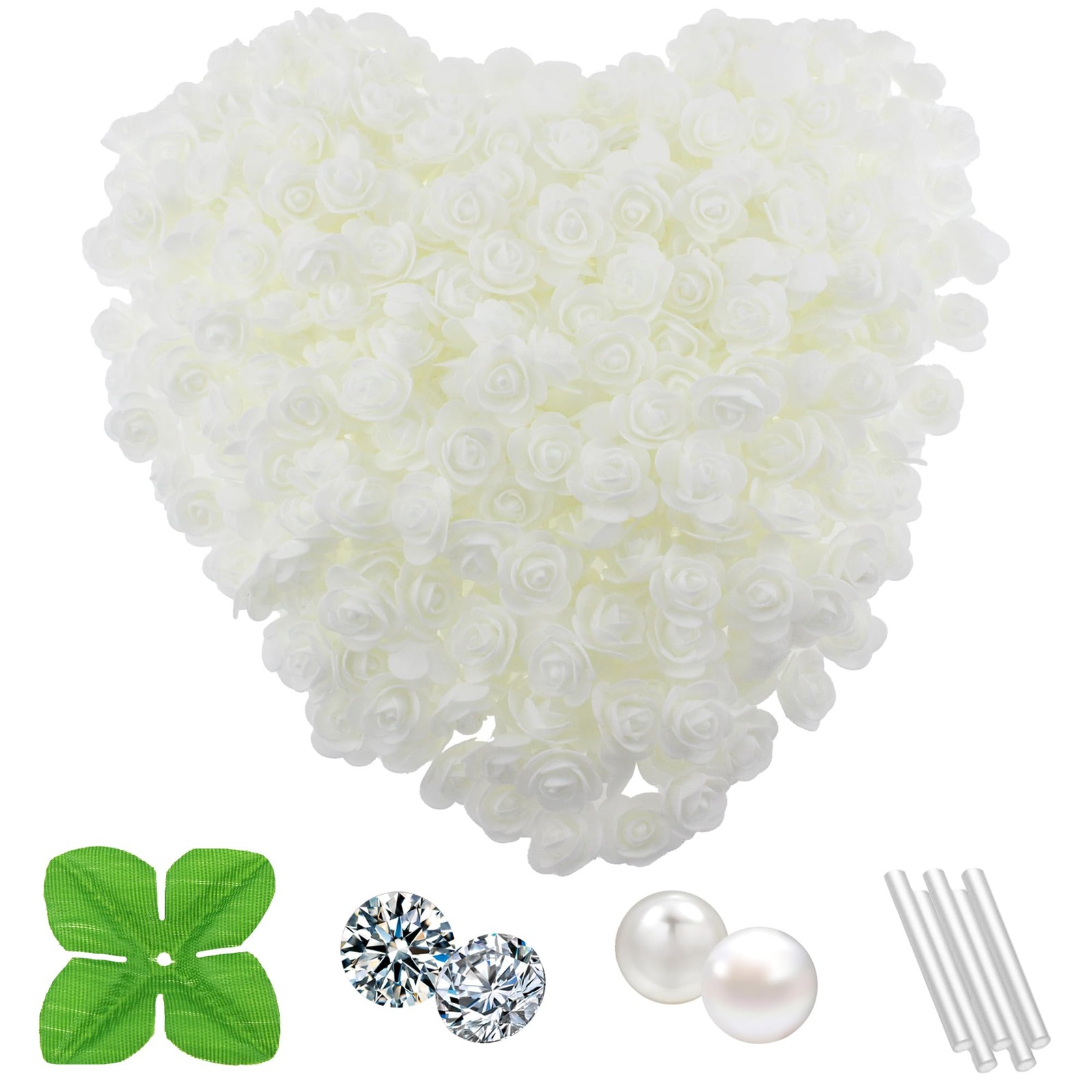 500 PCS White Mini Artificial Fake Foam Rose Flower Heads DIY Craft 1.4 Inch