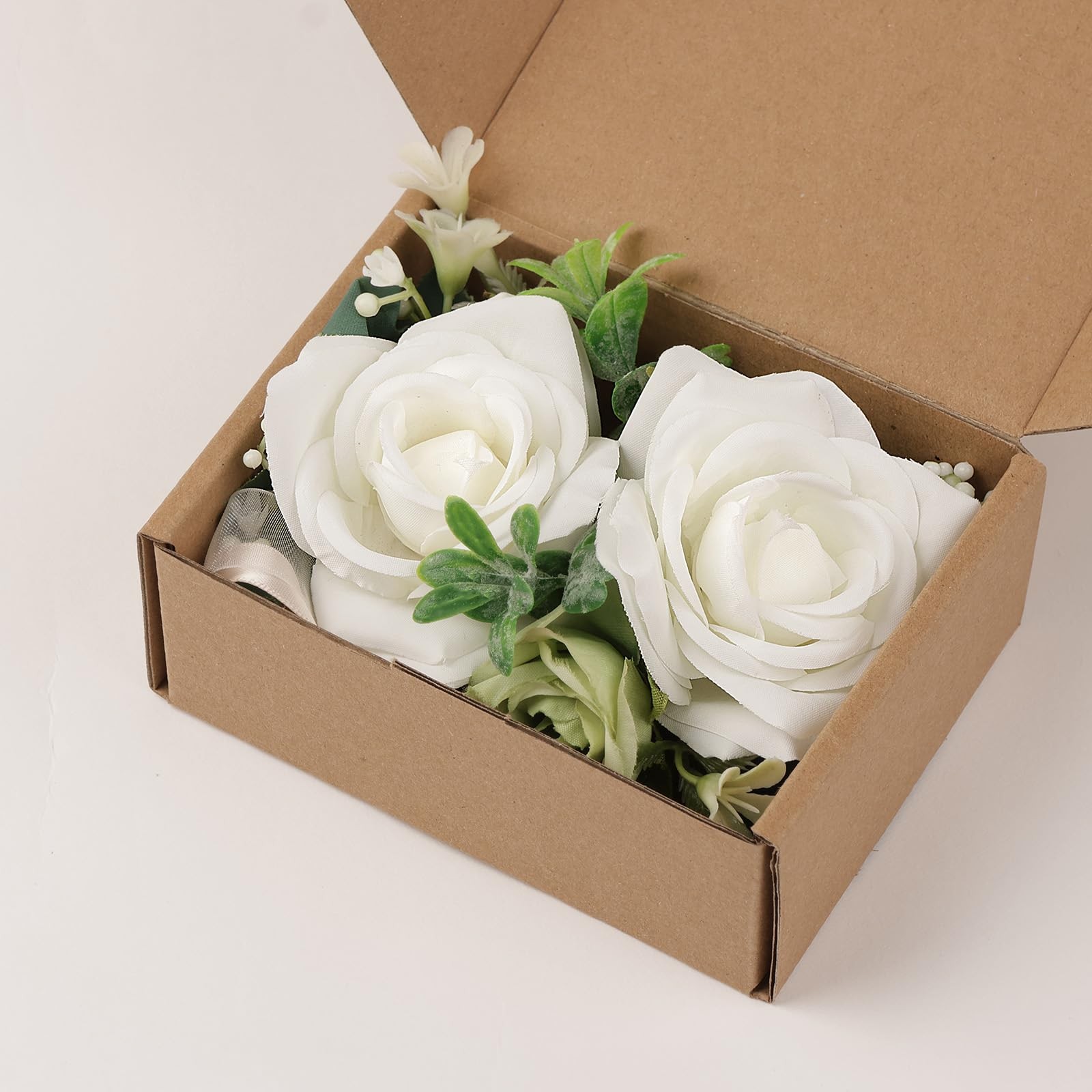 2 PCS Wrist Corsage Boutonniere Set Artificial Flower White Light Green