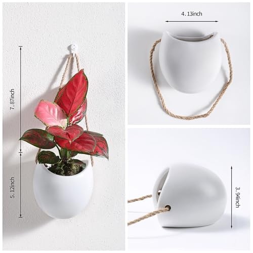 Ceramic Wall Planters with Hooks, Set of 3 Hanging Pocket Standard White