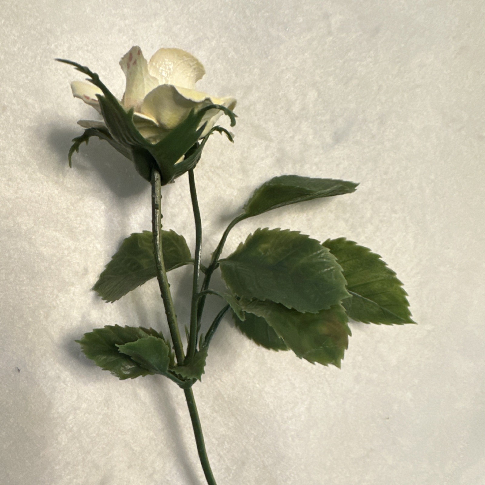 Artificial Rose Flower Stem Cream Pink with Green Leaves Plastic Floral Decor